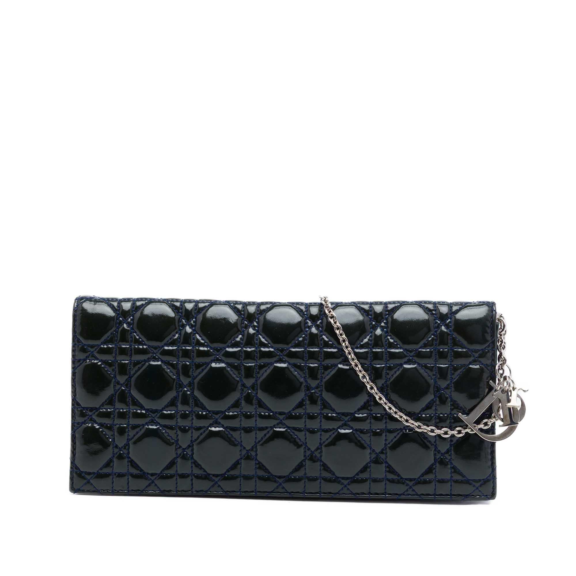 Dior Patent Cannage Lady Dior Clutch with Chain
