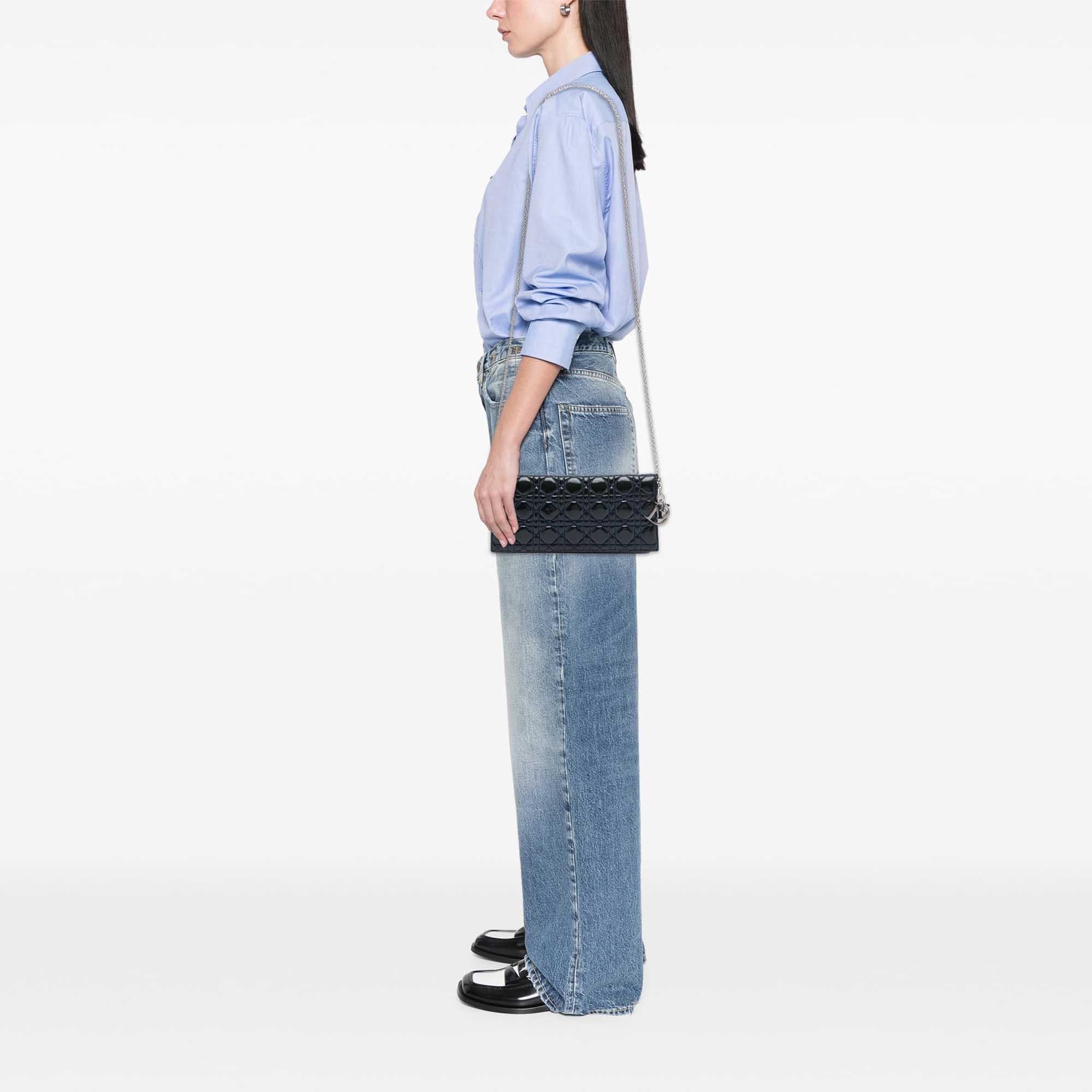 Dior Patent Cannage Lady Dior Clutch with Chain
