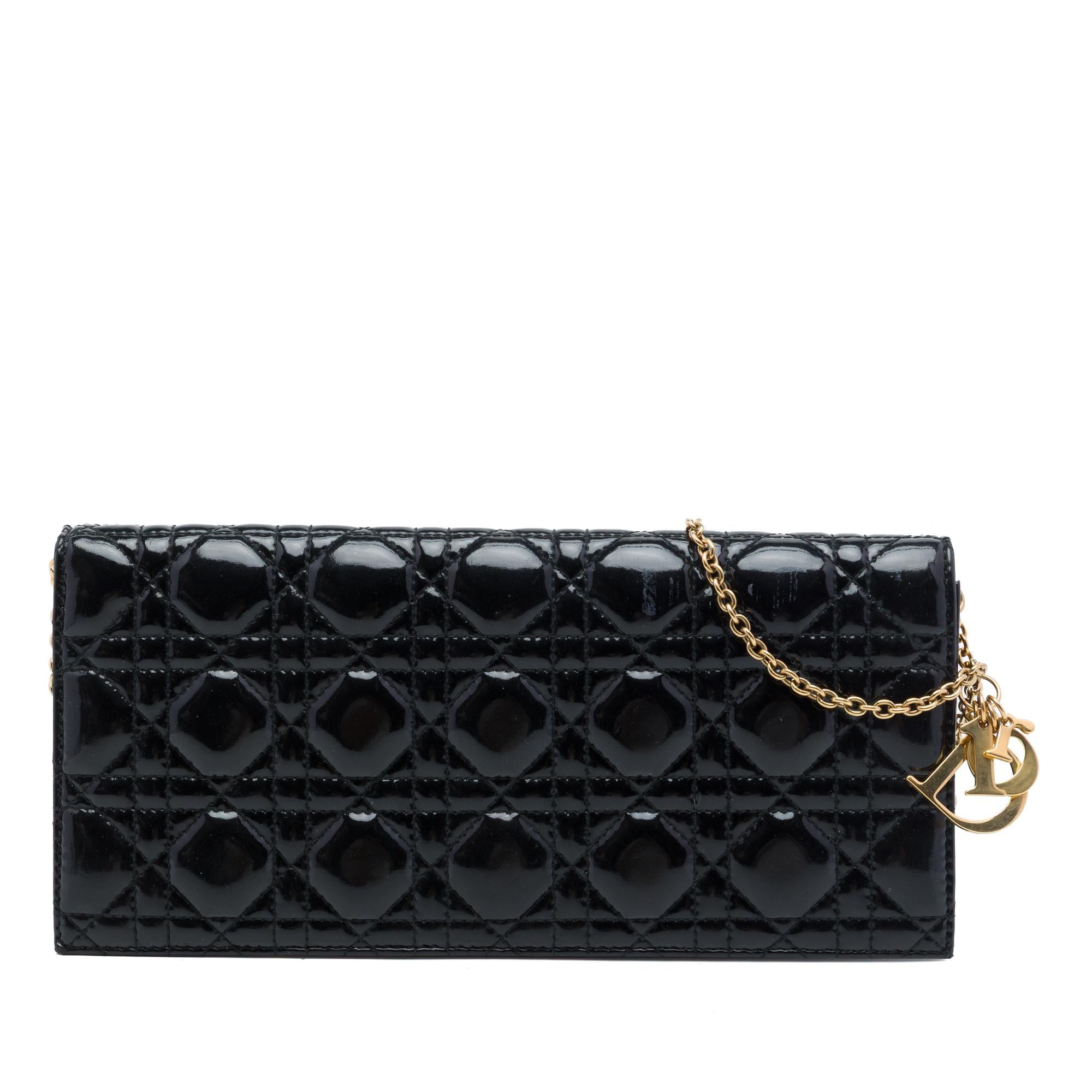 Dior Patent Cannage Lady Dior Clutch with Chain