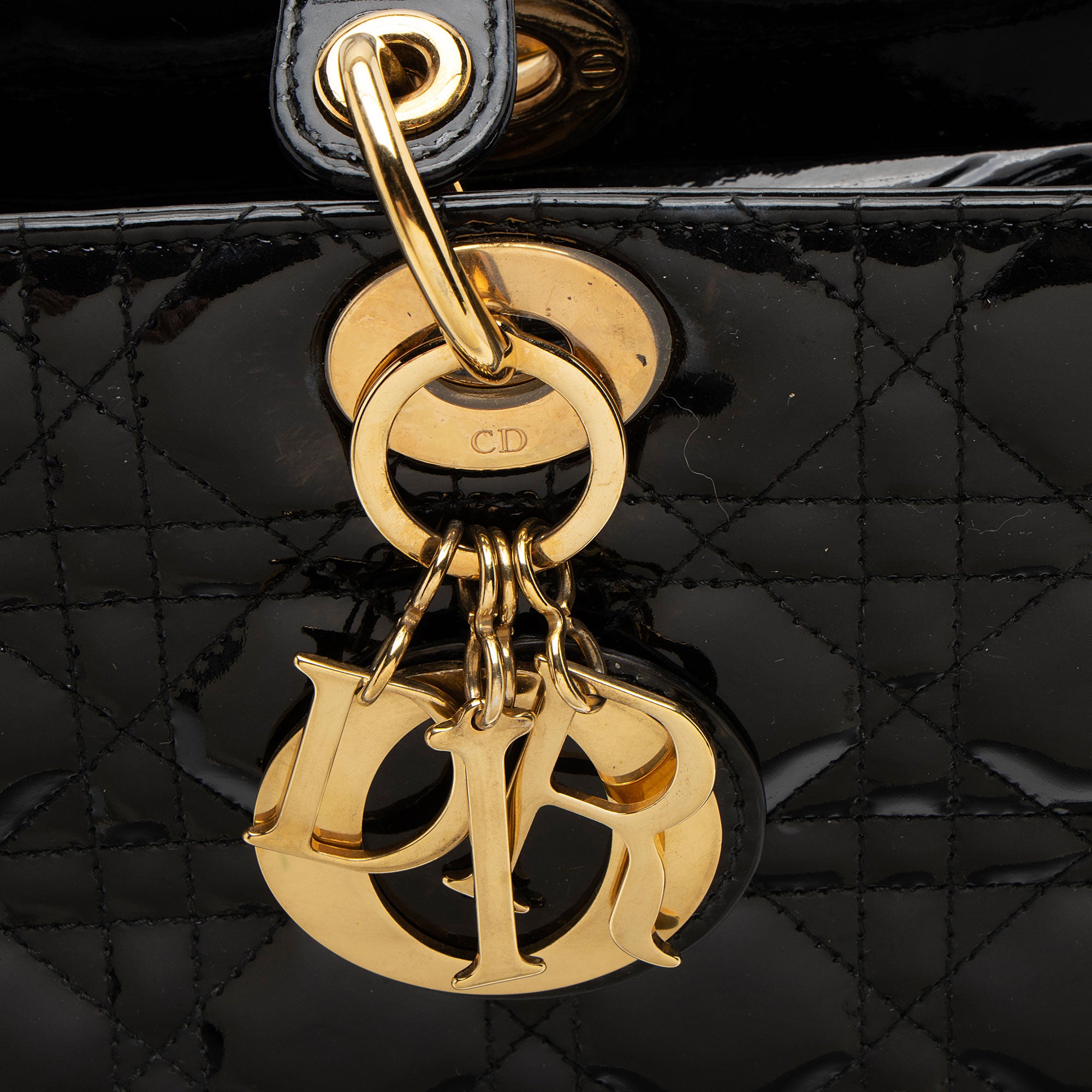 Dior Patent Leather Lady Dior Large Tote (SHF-GVZhUv)