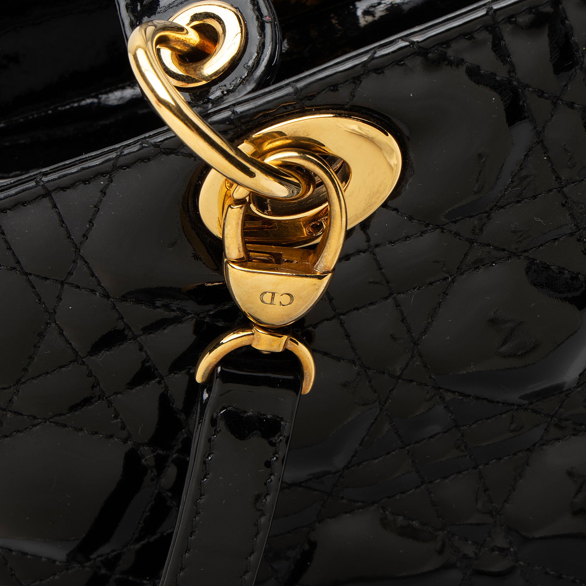 Dior Patent Leather Lady Dior Large Tote (SHF-GVZhUv)