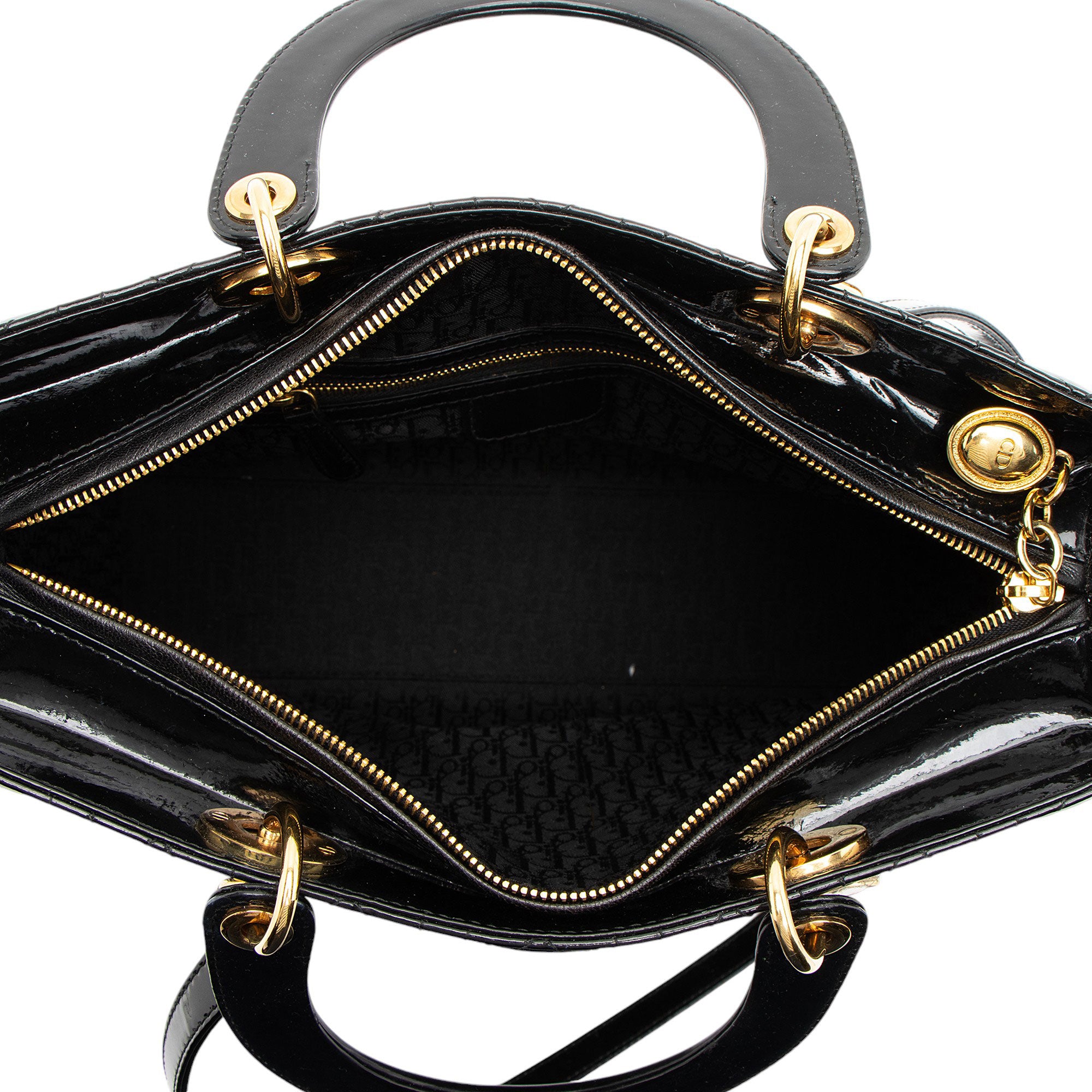 Dior Patent Leather Lady Dior Large Tote (SHF-GVZhUv)