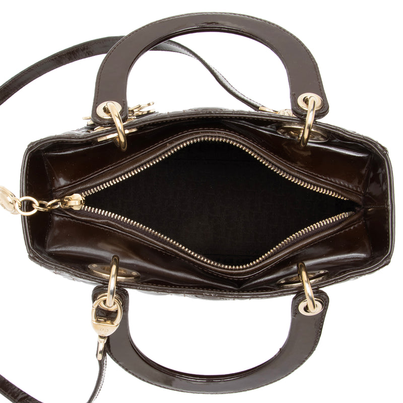 Dior Patent Leather Lady Dior Medium Tote (SHF-c6eBWA)