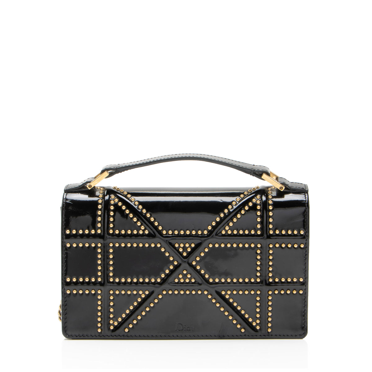 Dior Patent Leather Studded Diorama Clutch on Chain