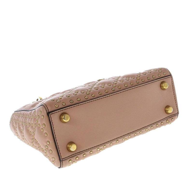 CHRISTIAN DIOR Lambskin Cannage Studded Lady Dior Compact Wallet