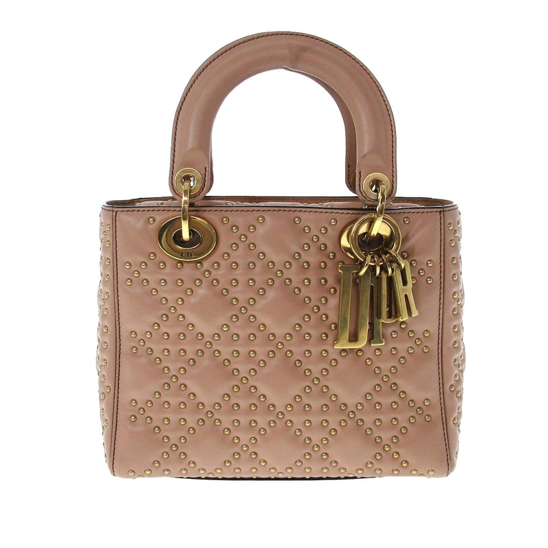 Dior Small Cannage Supple Lady Dior Studded Leather Satchel (SHG-AKuaqA)