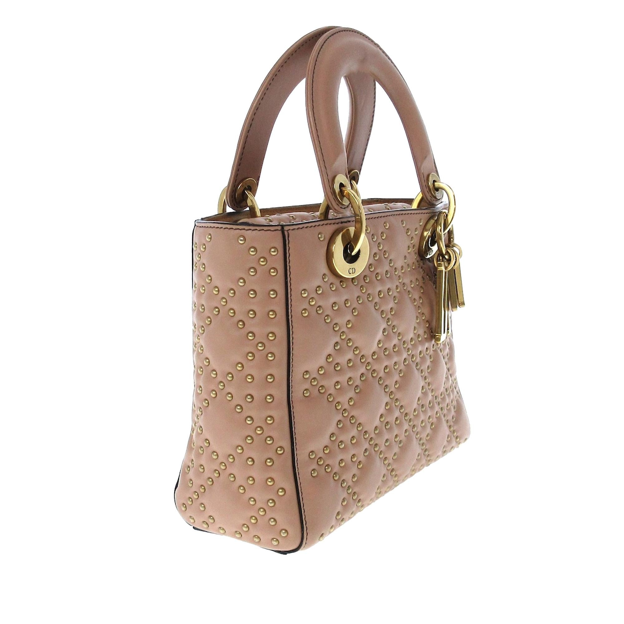 Dior Small Cannage Supple Lady Dior Studded Leather Satchel (SHG-AKuaqA)