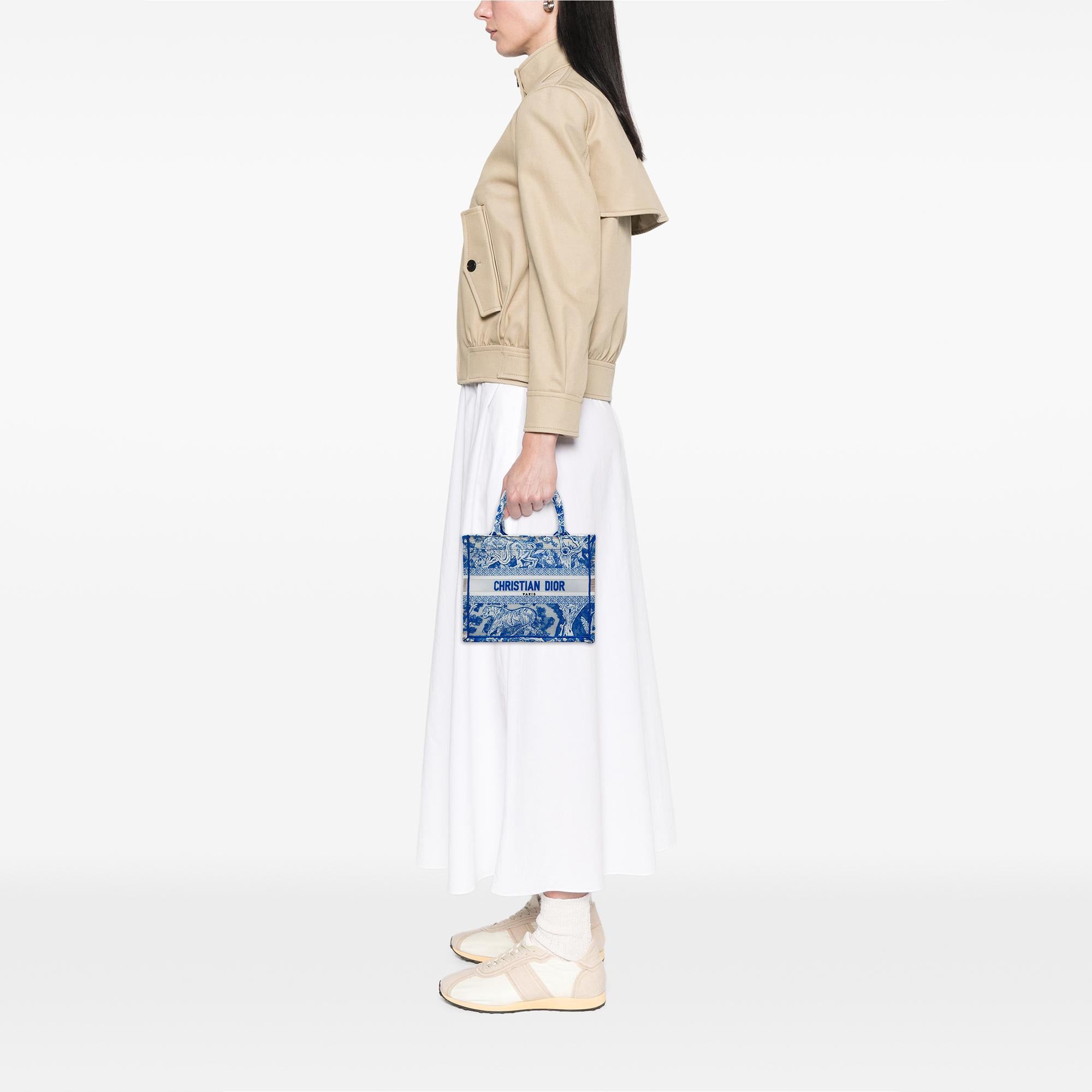 Dior Small Canvas Embroidered Toile De Jouy Sauvage Book Tote