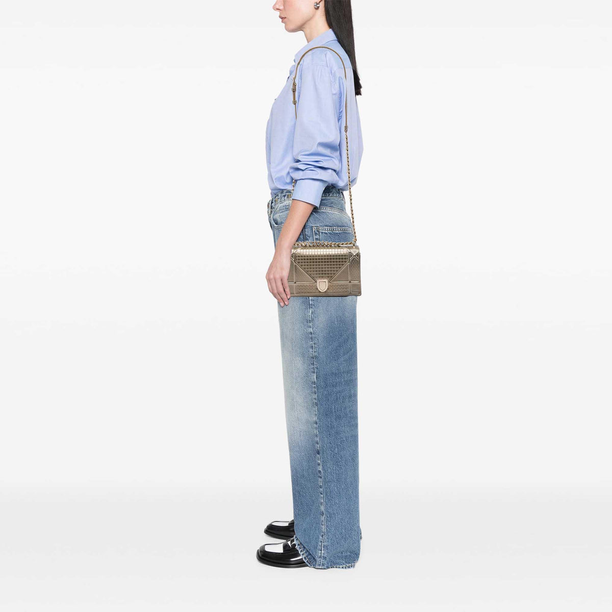 Dior Small Metallic Patent Microcannage Diorama Flap