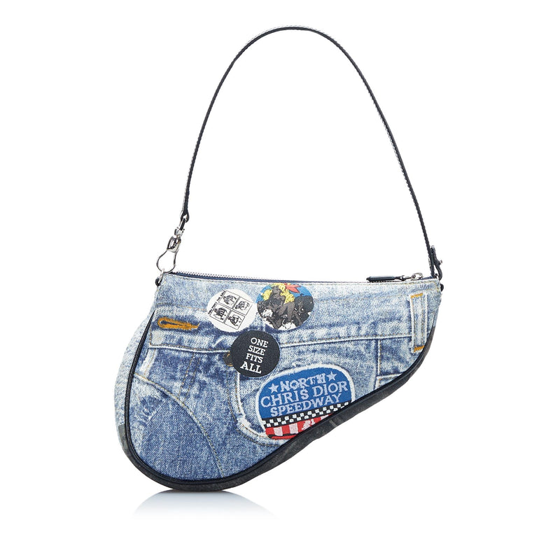 Dior Vintage - Denim Mini Saddle Bag - Blue - Leather and Canvas