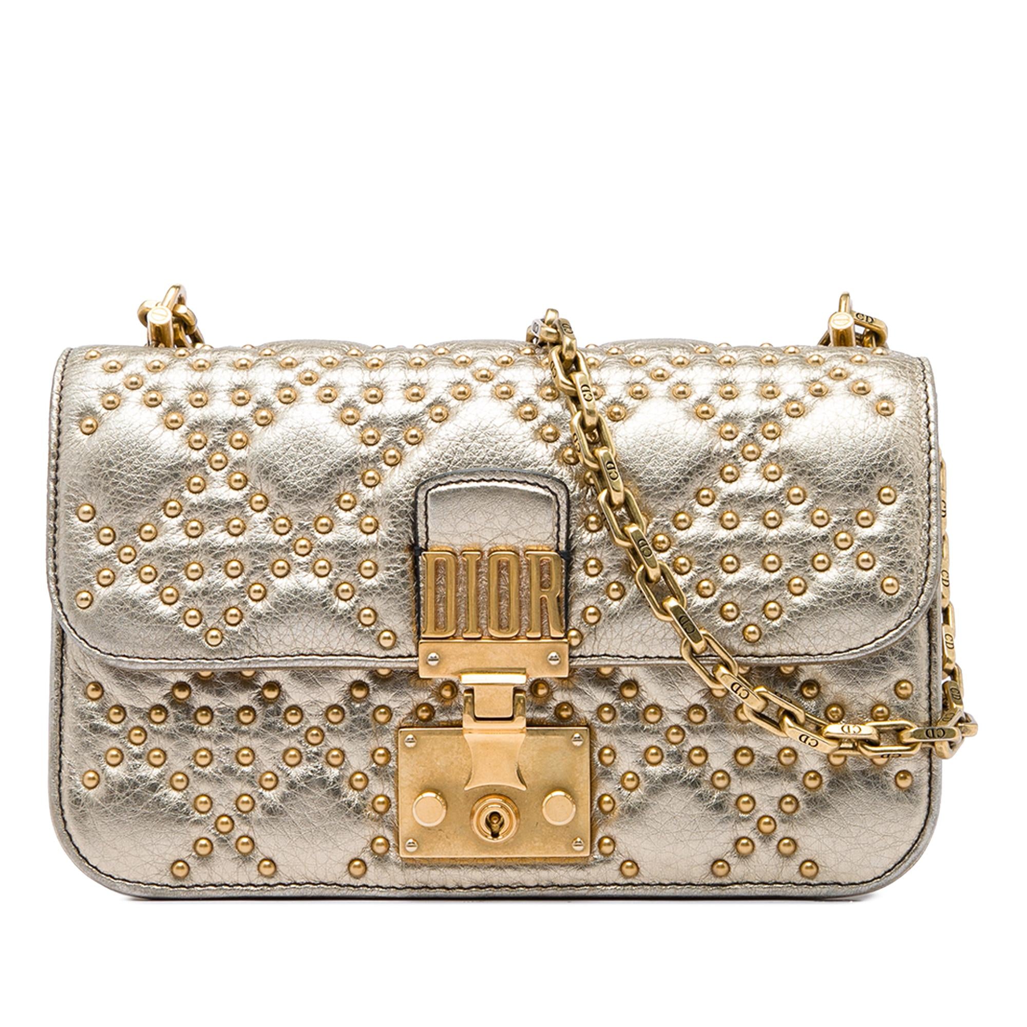 Dior Studded Metallic Lambskin DiorAddict Wallet on Chain