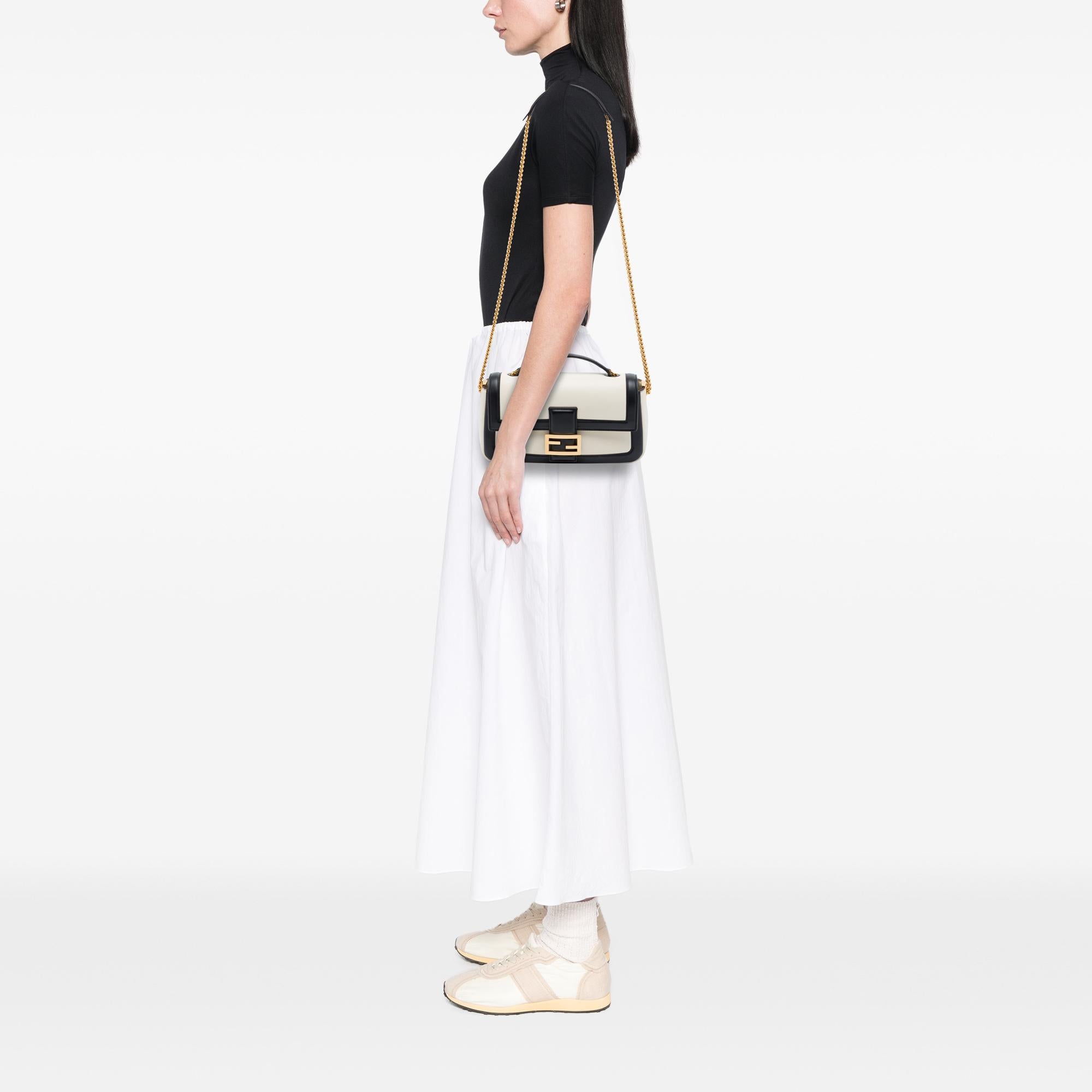 Fendi Bicolor Leather Chain Midi Baguette