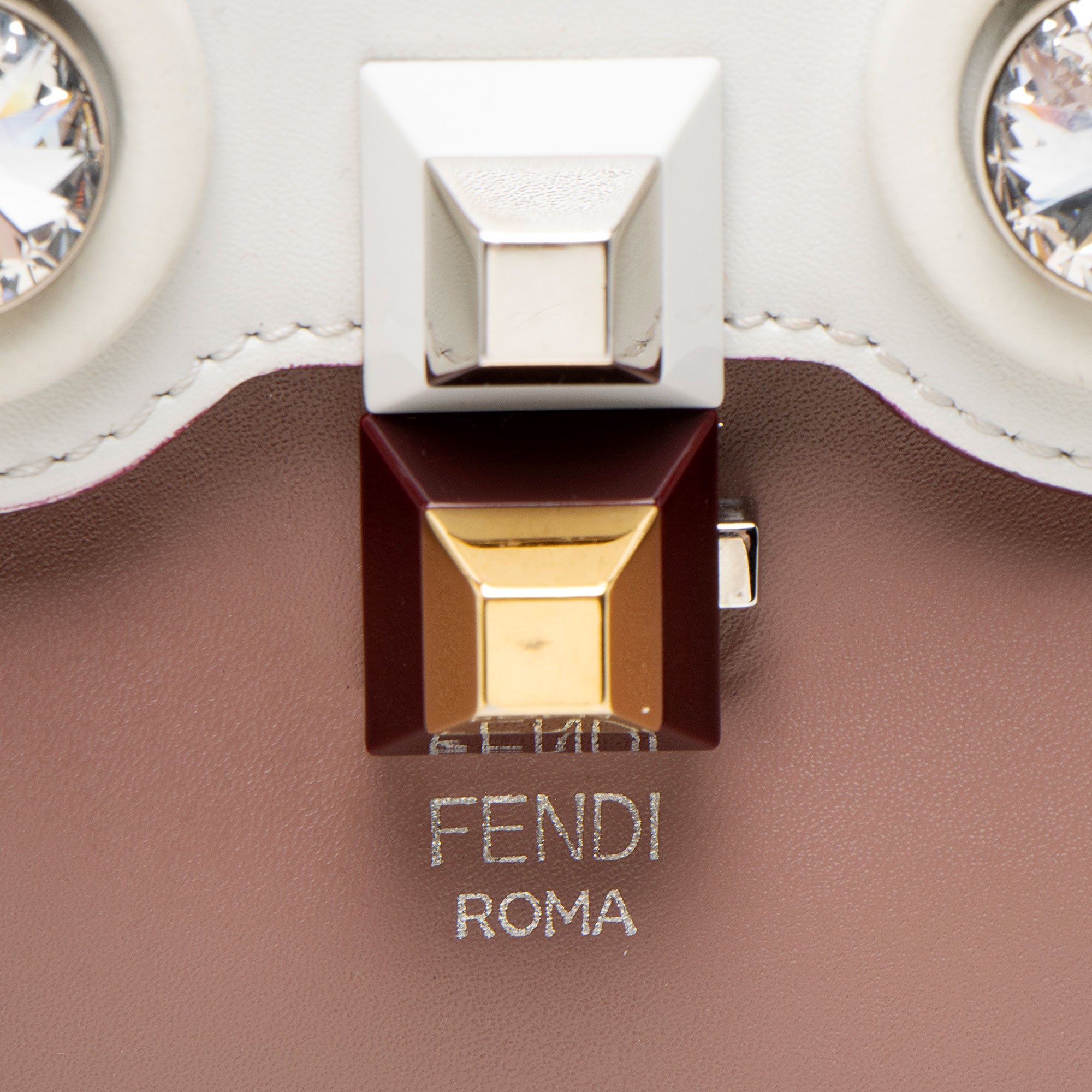 Fendi Calfskin Crystal Studded Kan I Small Shoulder Bag