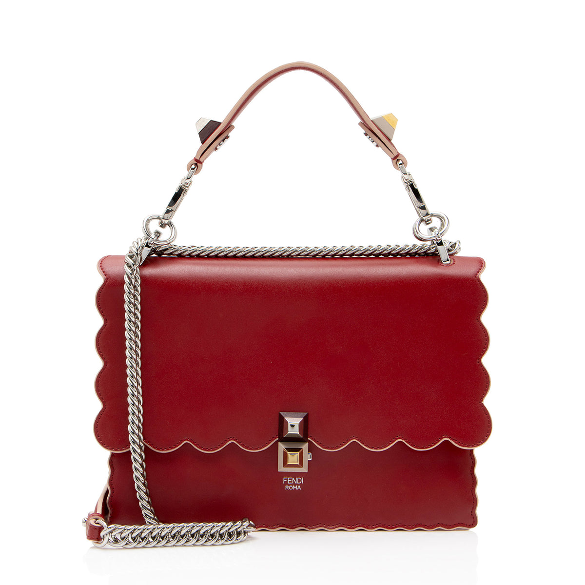 Fendi Calfskin Studded Kan I Medium Shoulder Bag