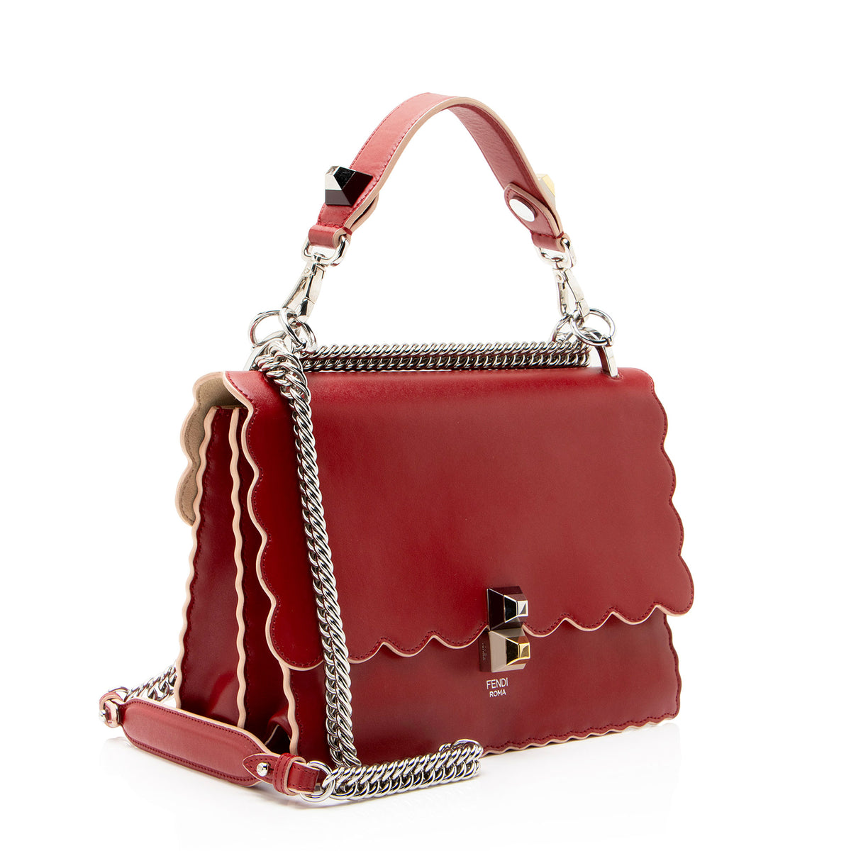Fendi Calfskin Studded Kan I Medium Shoulder Bag