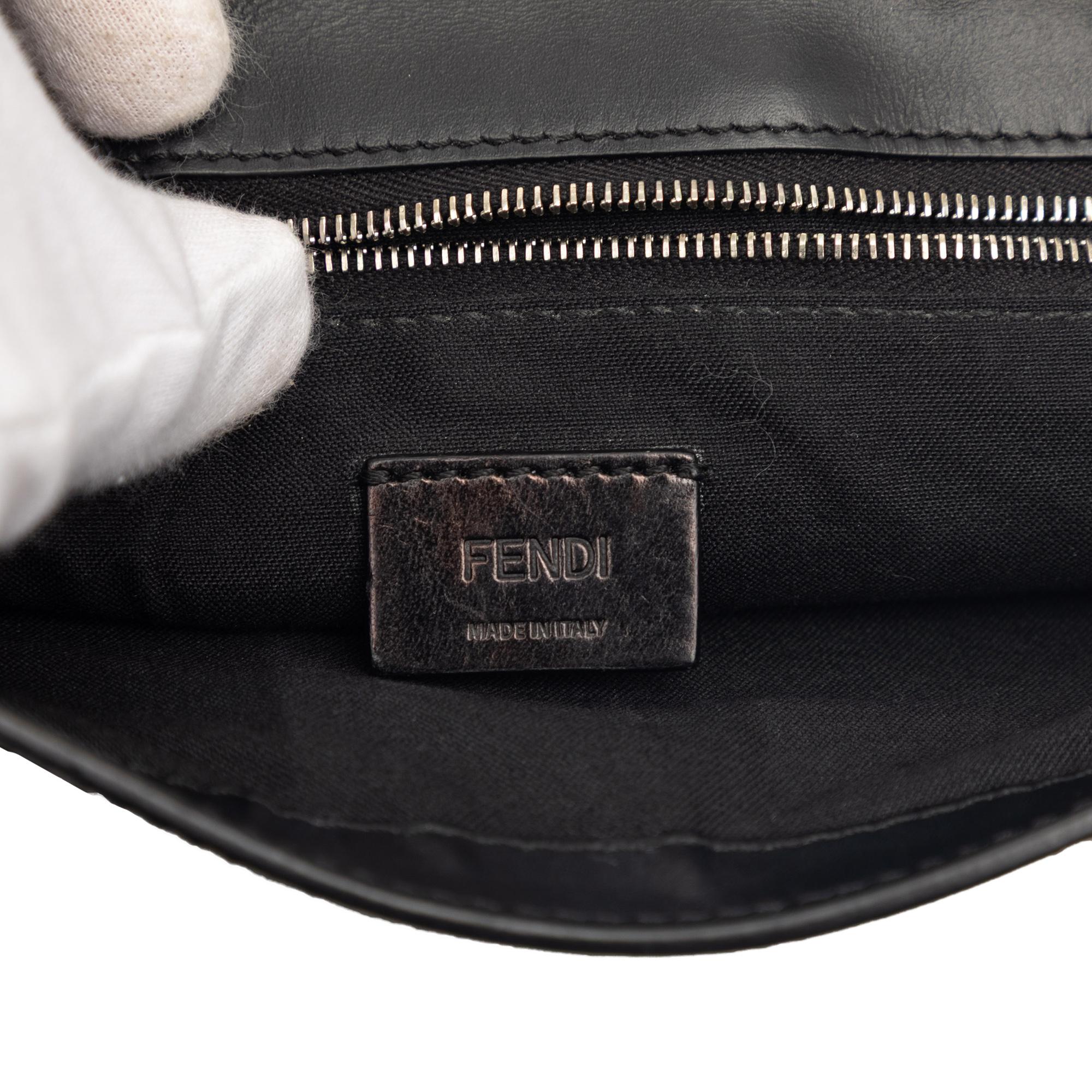 Fendi Calfskin and Canvas FF 1974 Flat Baguette Crossbody