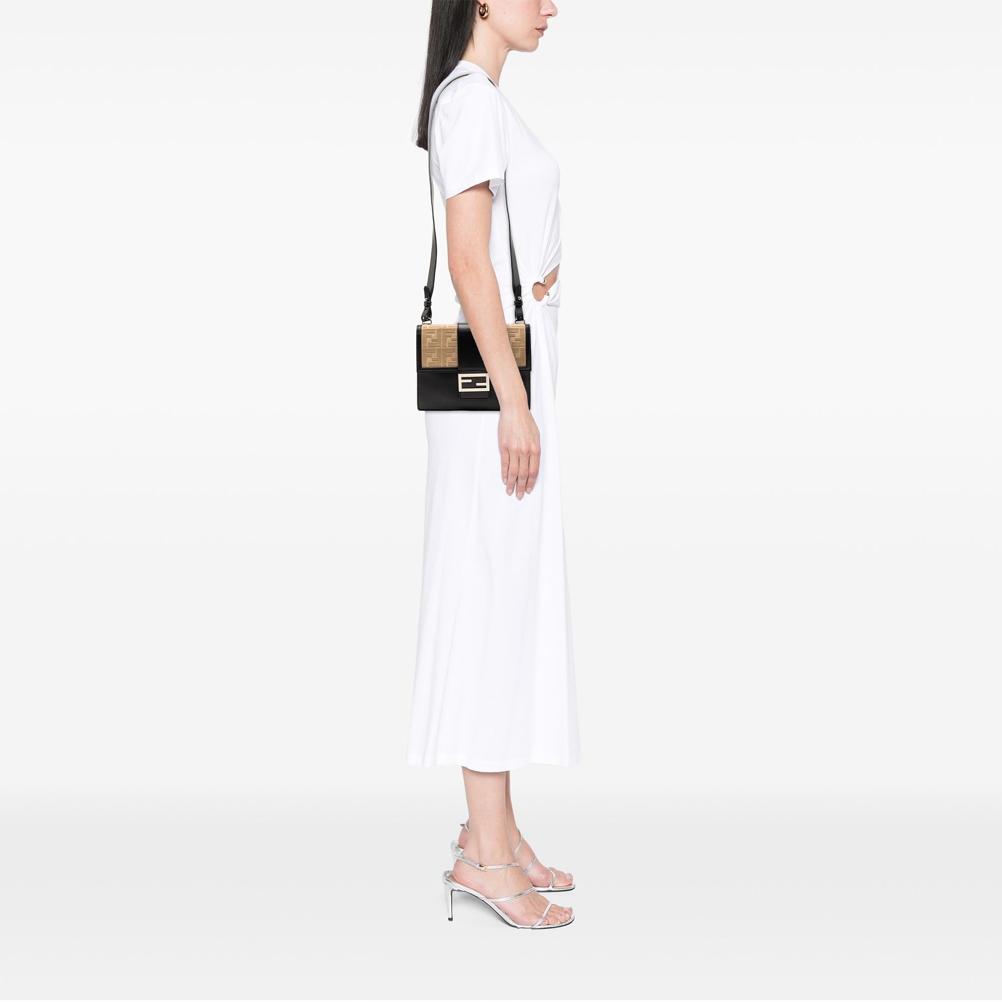 Fendi Calfskin and Canvas FF 1974 Flat Baguette Crossbody