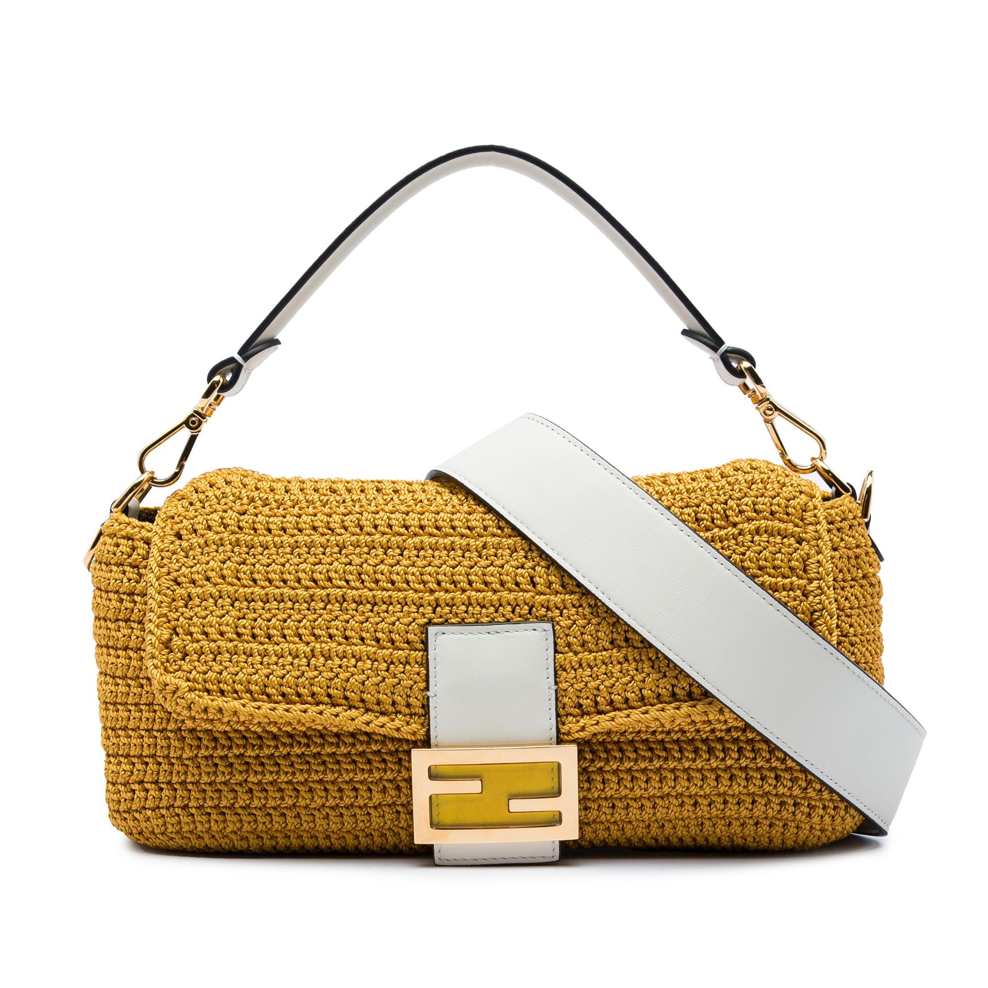 Fendi Crochet Raffia Baguette Satchel