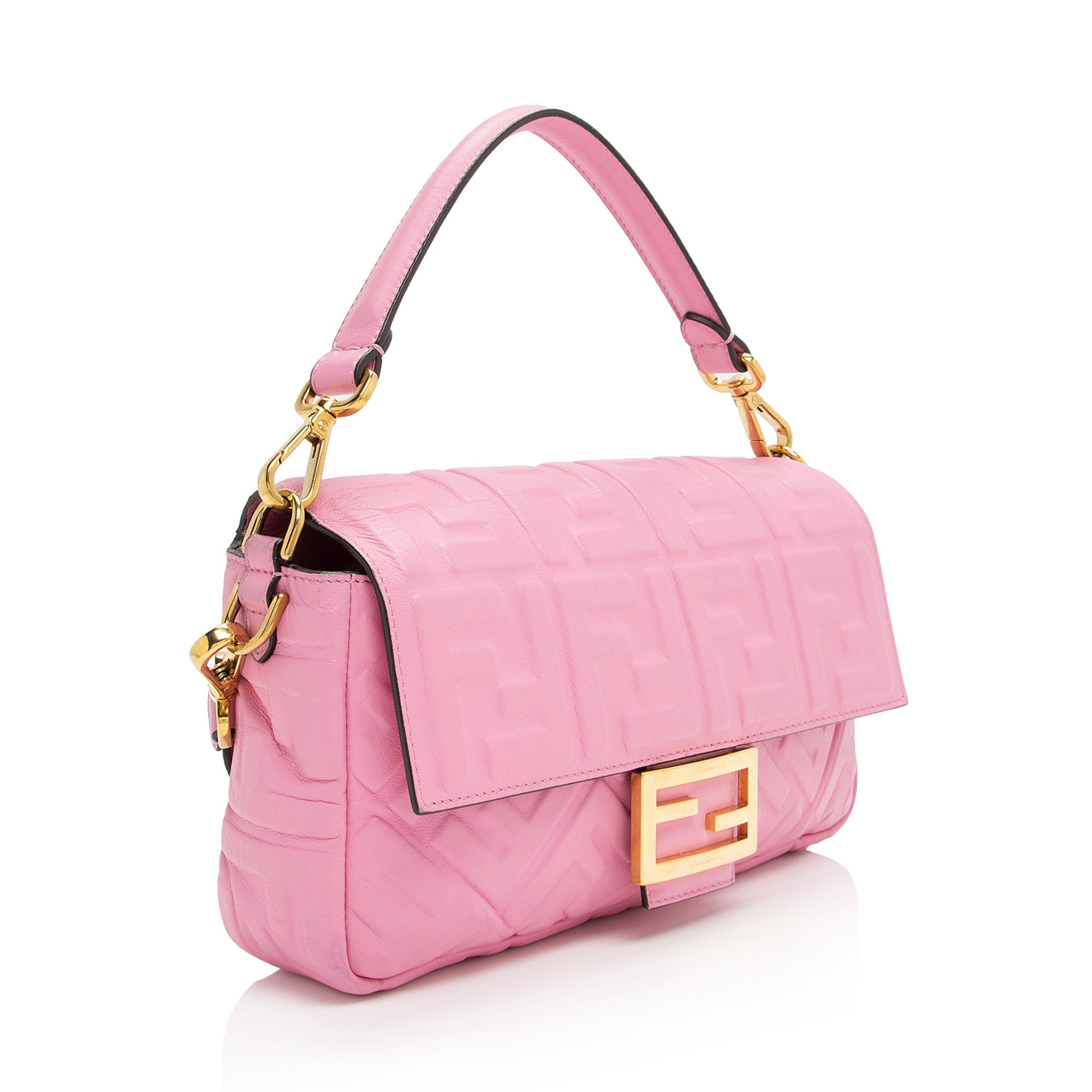 新品未使用❣️FENDIレディース手袋ブランドショッキングピンクカシミヤ100% Fendi Embossed Leather FF 1974 Baguette Shoulder Bag (SHF-nc63Ja)