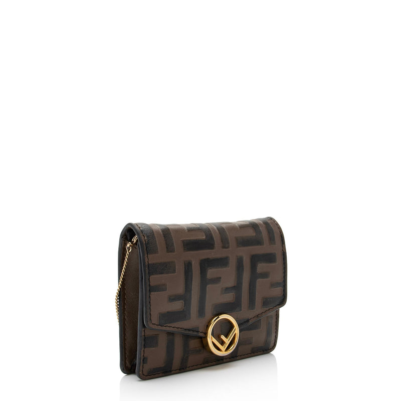 F is Fendi Chain Pouch In FF Motif Nappa Leather Brown/Black