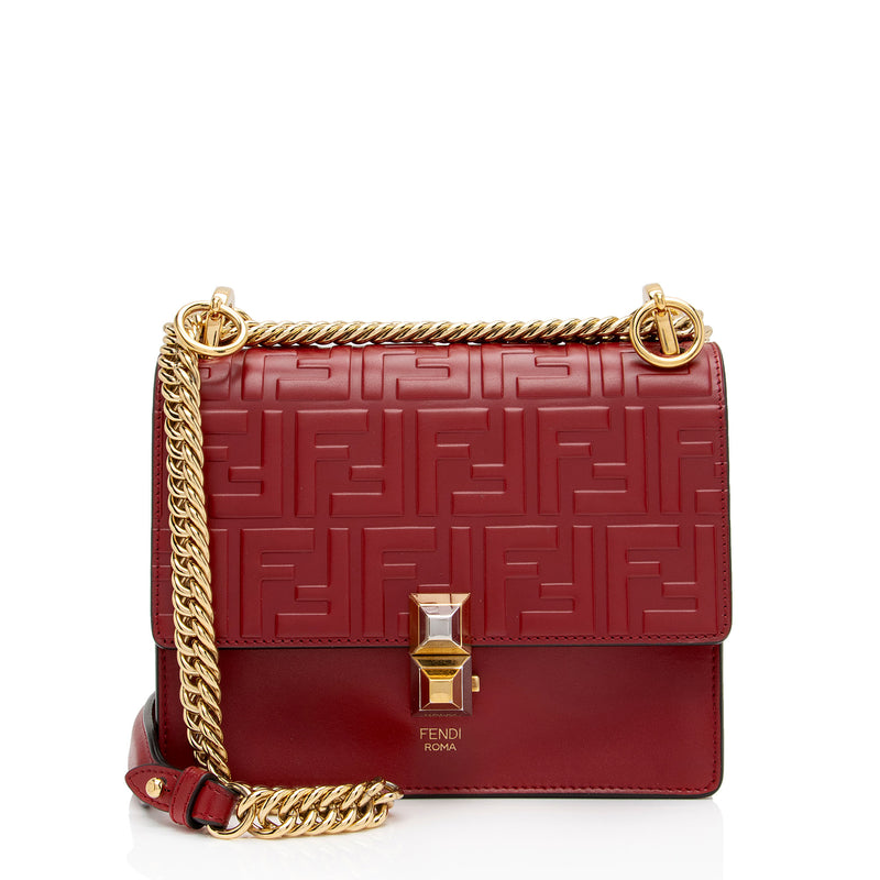 Fendi FF Embossed Calfskin Kan I Small Shoulder Bag (SHF-flp0Jj)