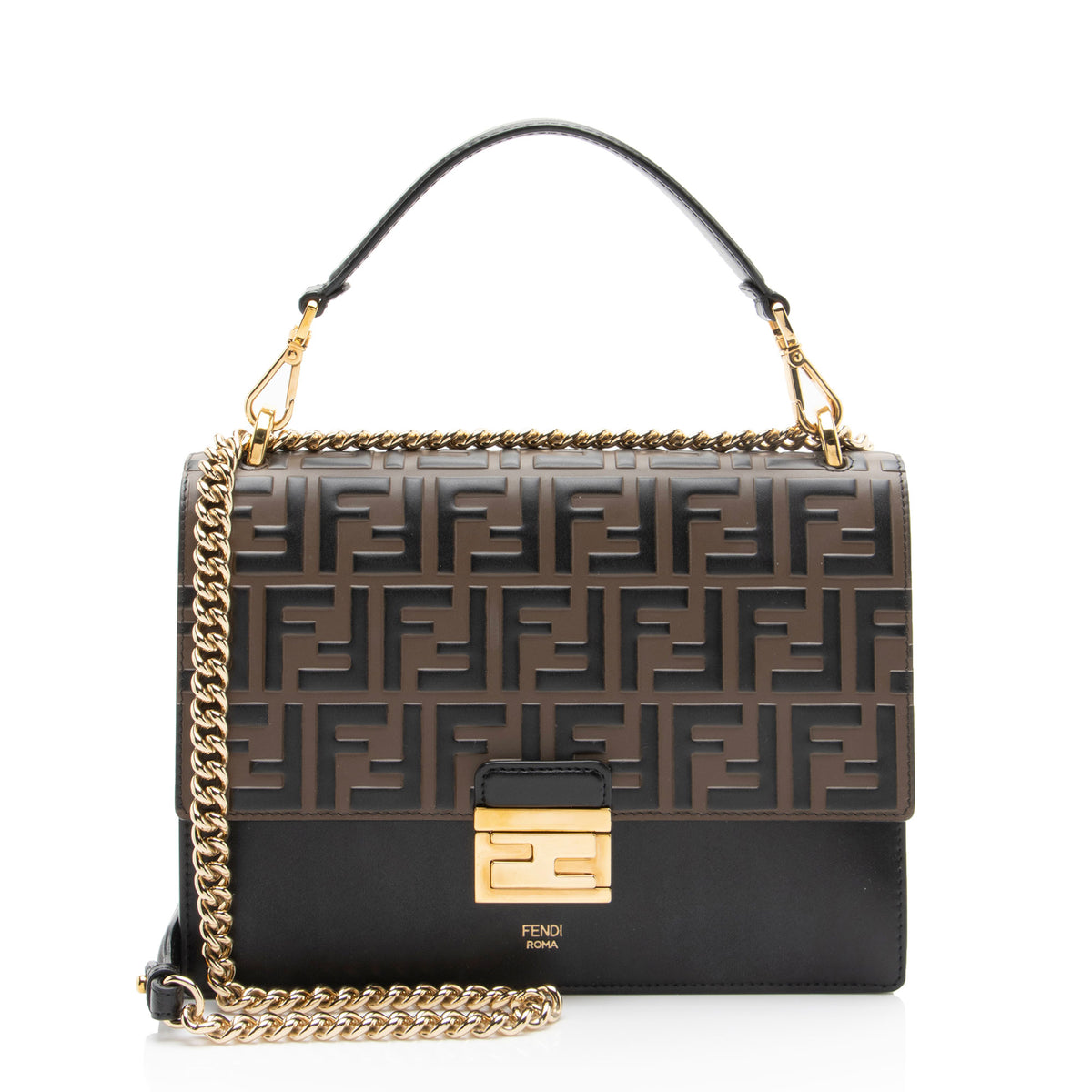 Fendi FF Embossed Calfskin Kan U Medium Shoulder Bag