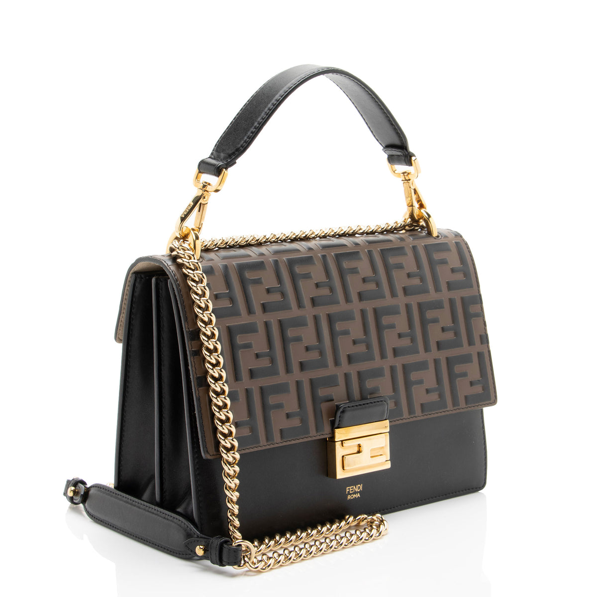 Fendi FF Embossed Calfskin Kan U Medium Shoulder Bag