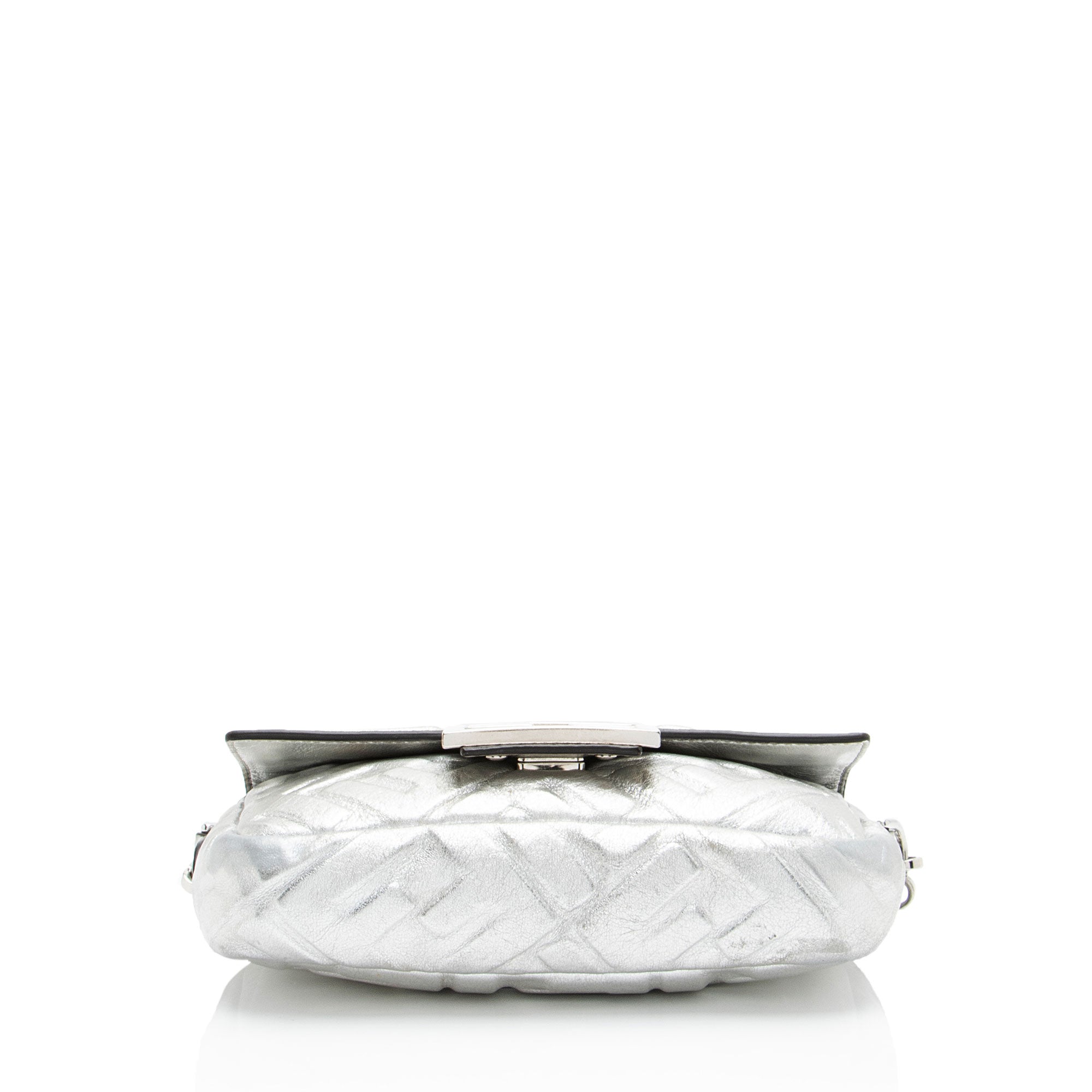 Fendi FF Embossed Metallic Leather Baguette Mini Shoulder Bag