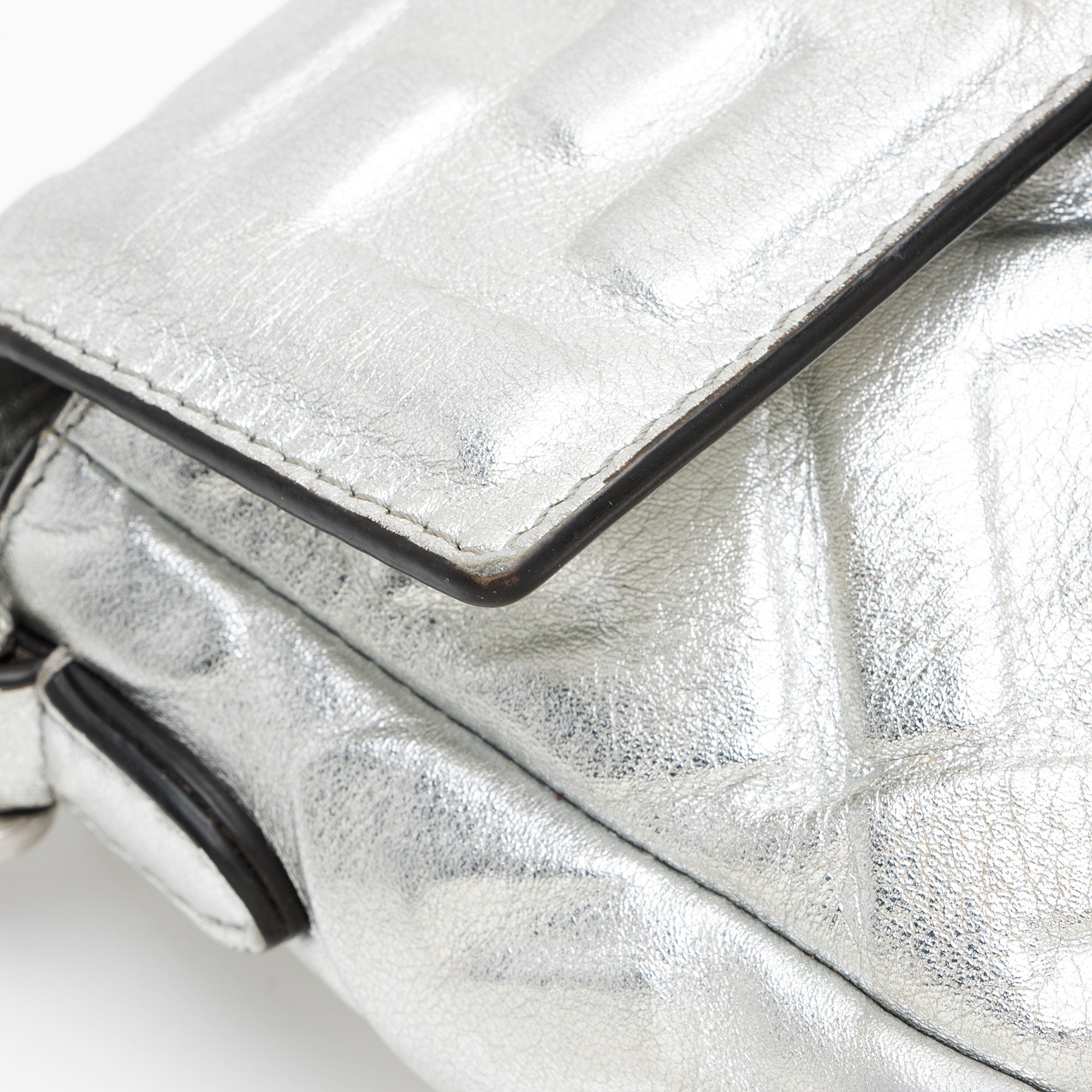 Fendi FF Embossed Metallic Leather Baguette Mini Shoulder Bag