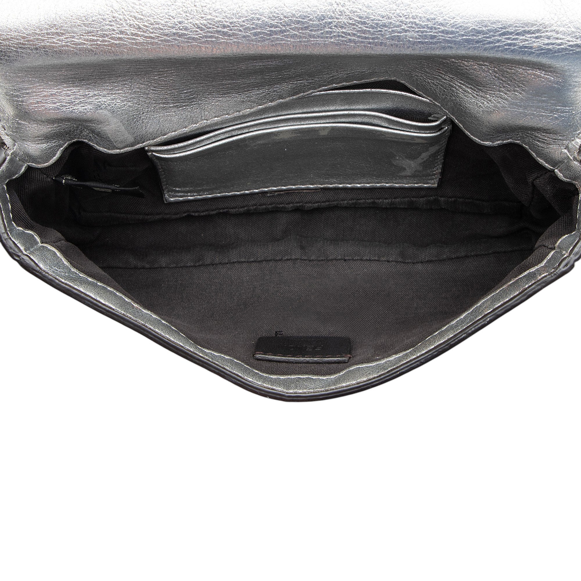 Fendi FF Embossed Metallic Leather Baguette Mini Shoulder Bag