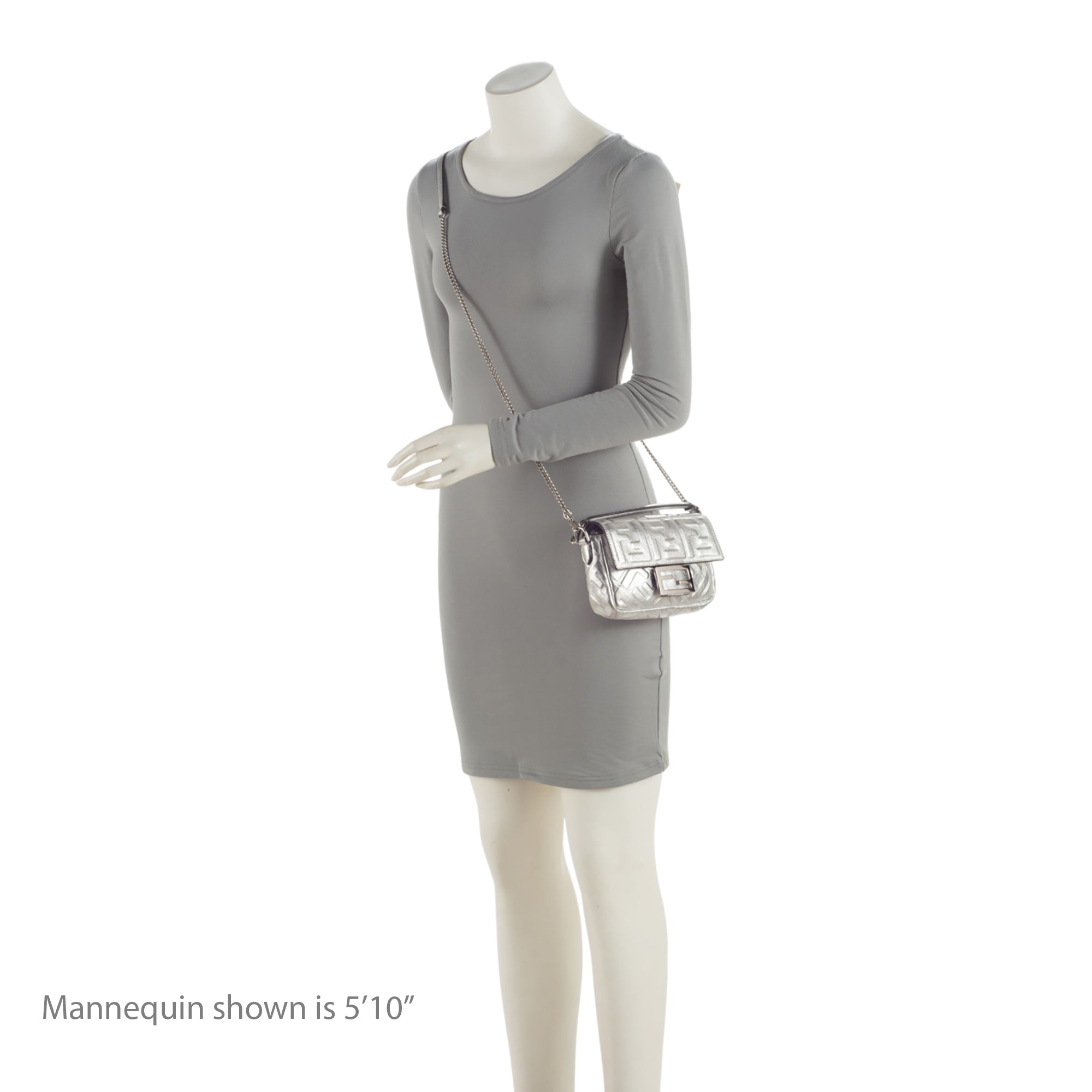 Fendi FF Embossed Metallic Leather Baguette Mini Shoulder Bag