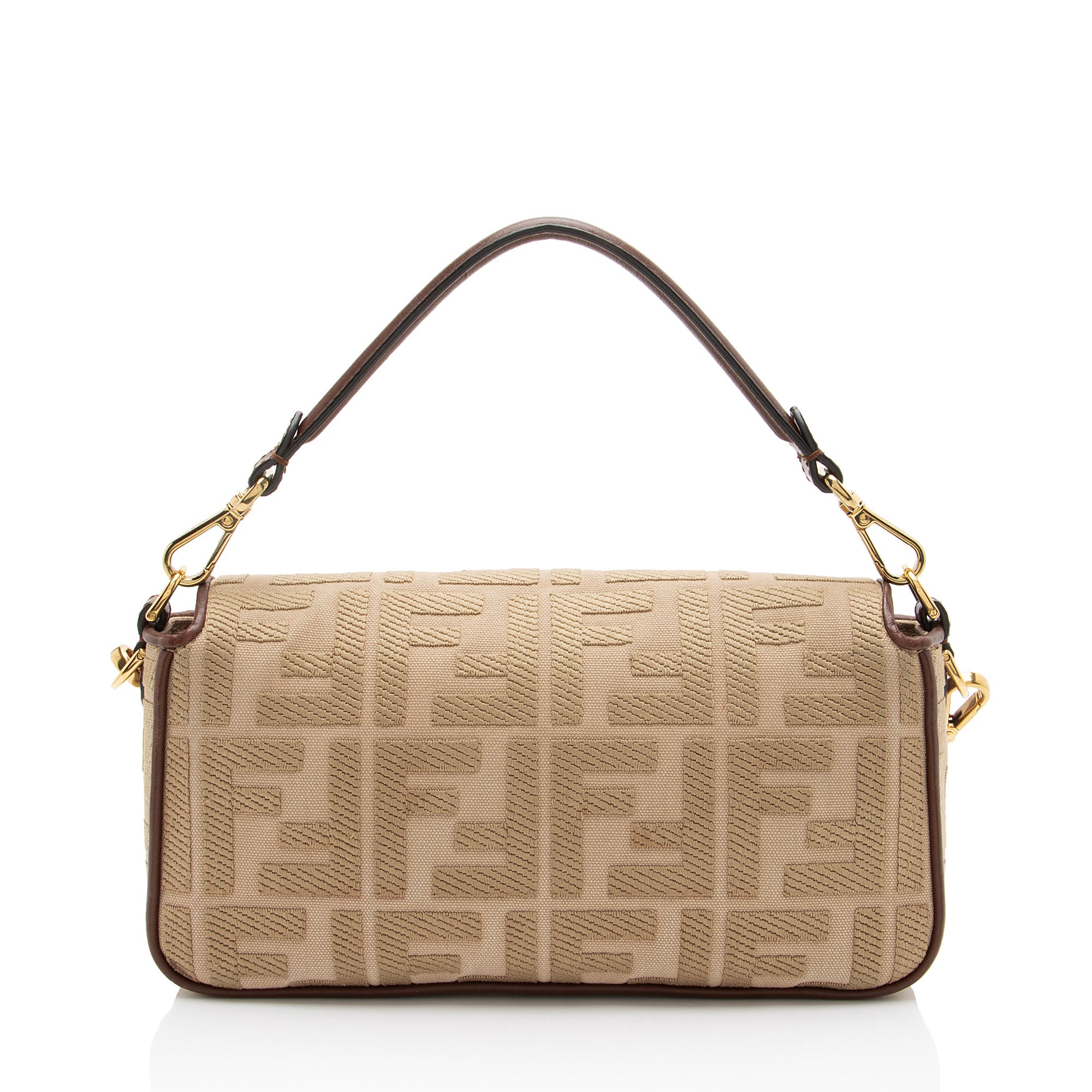 Fendi FF Embroidered Canvas Baguette Shoulder Bag
