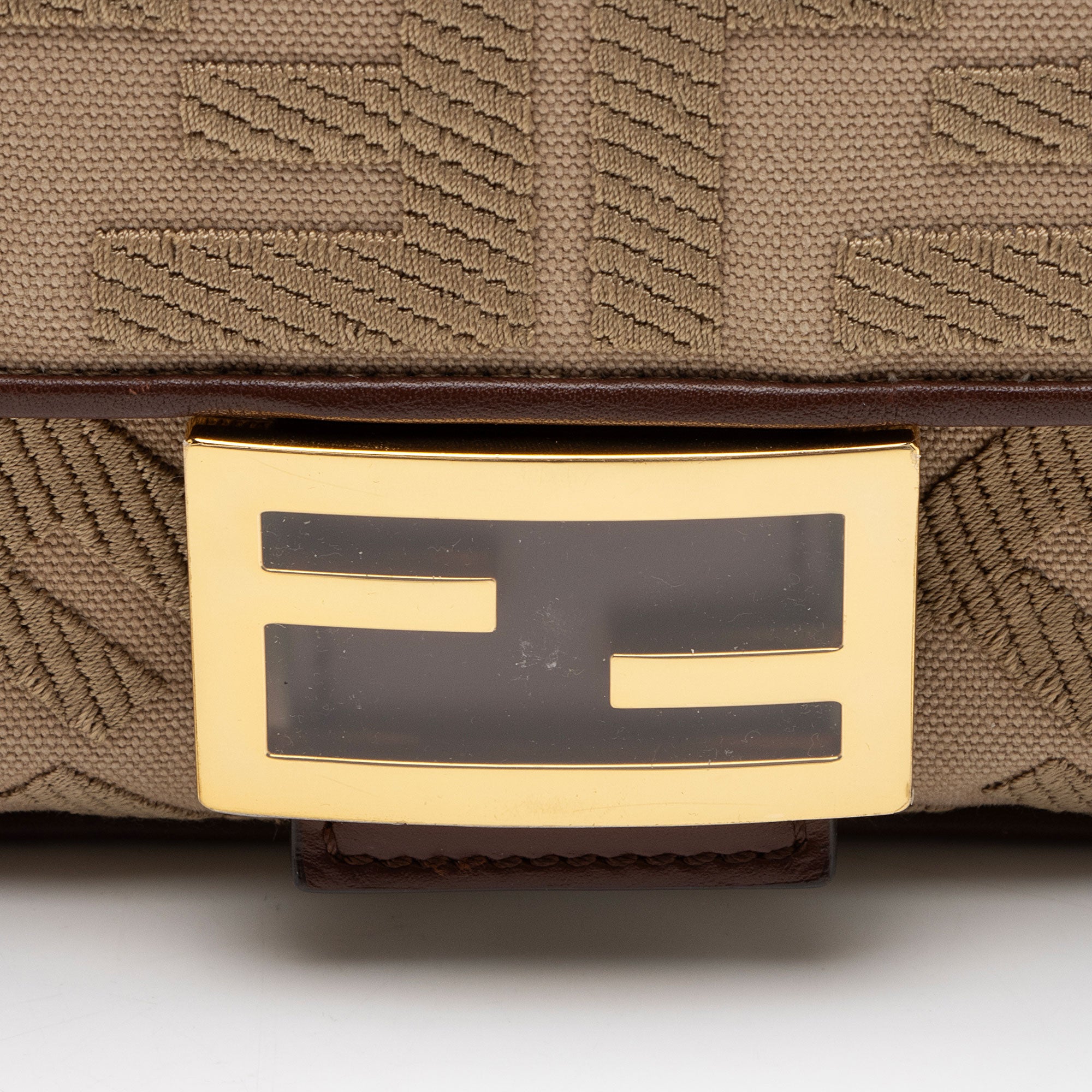 Fendi FF Embroidered Canvas Baguette Shoulder Bag