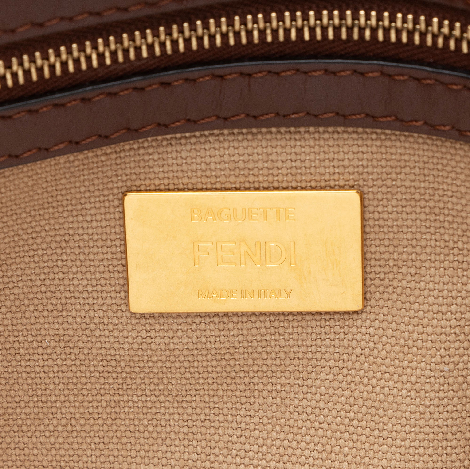 Fendi FF Embroidered Canvas Baguette Shoulder Bag