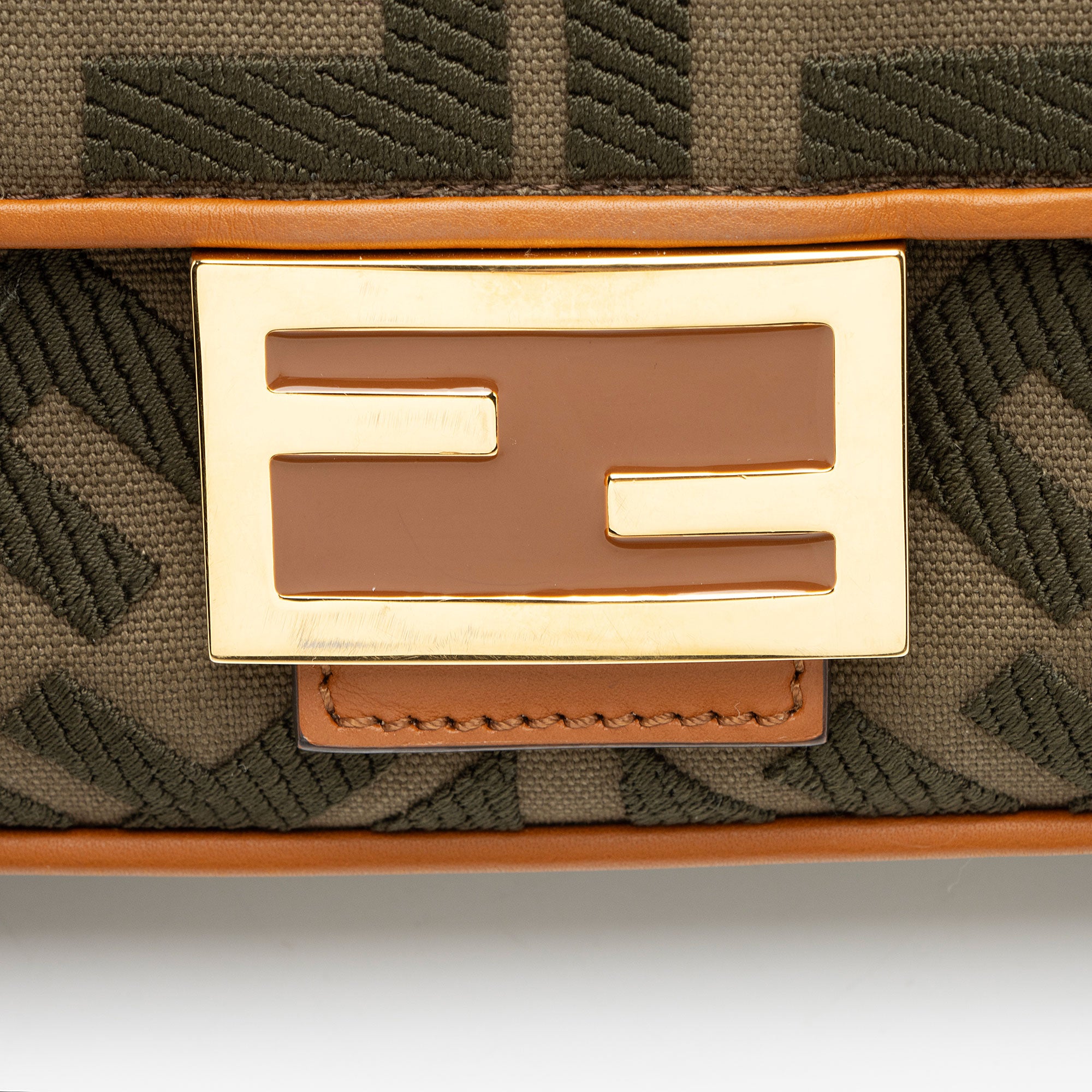 Fendi FF Embroidered Canvas Baguette Shoulder Bag