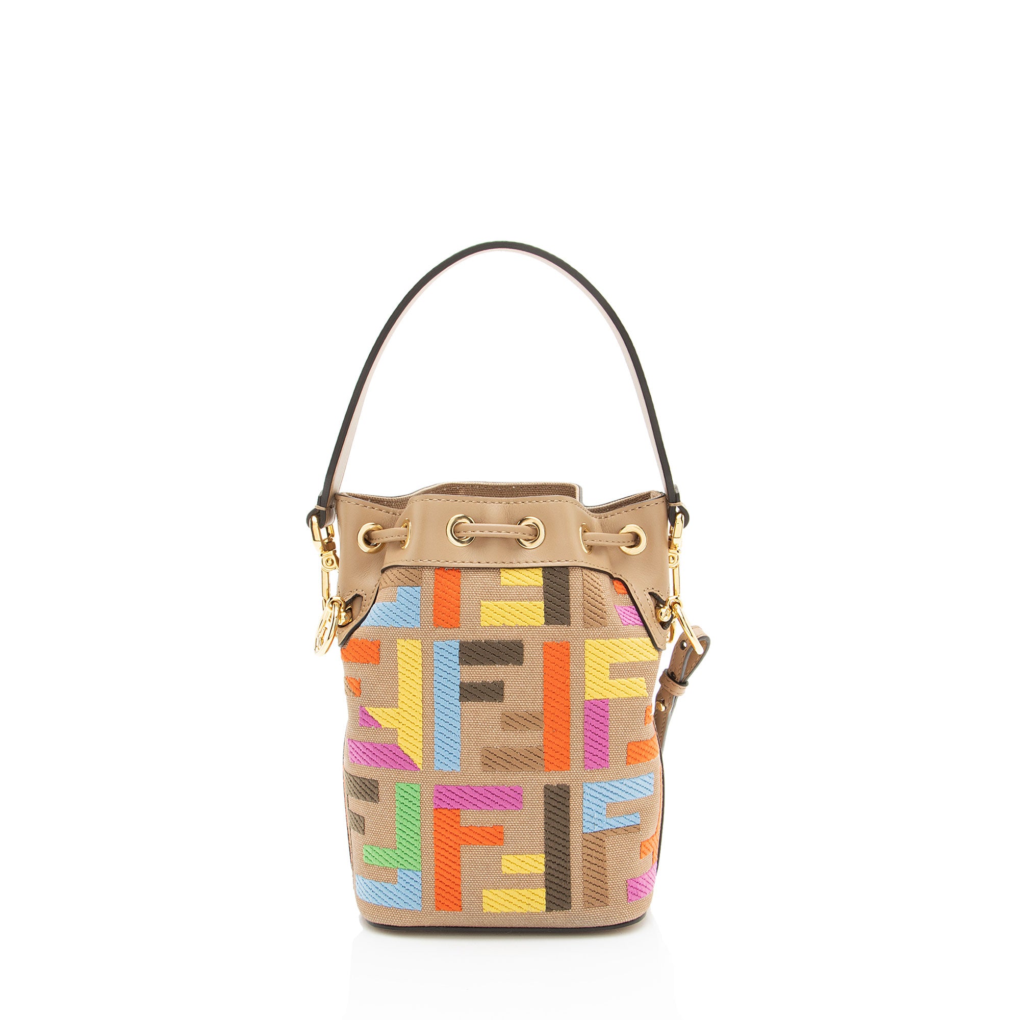 Fendi FF Embroidered Canvas Mon Tresor Mini Bucket Bag