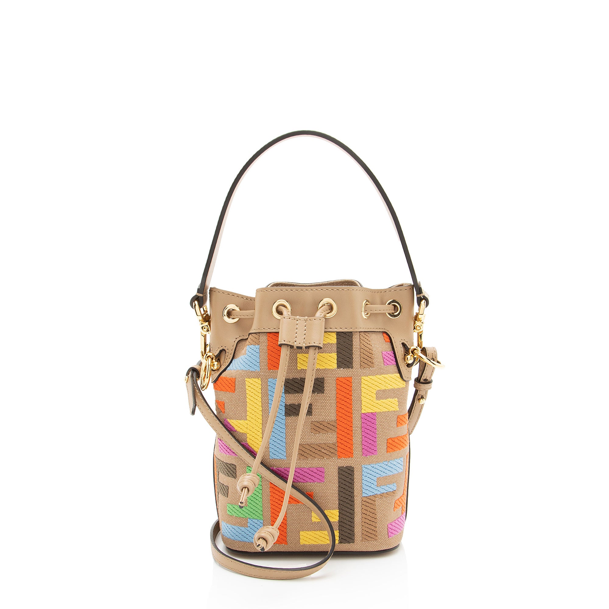 Fendi FF Embroidered Canvas Mon Tresor Mini Bucket Bag