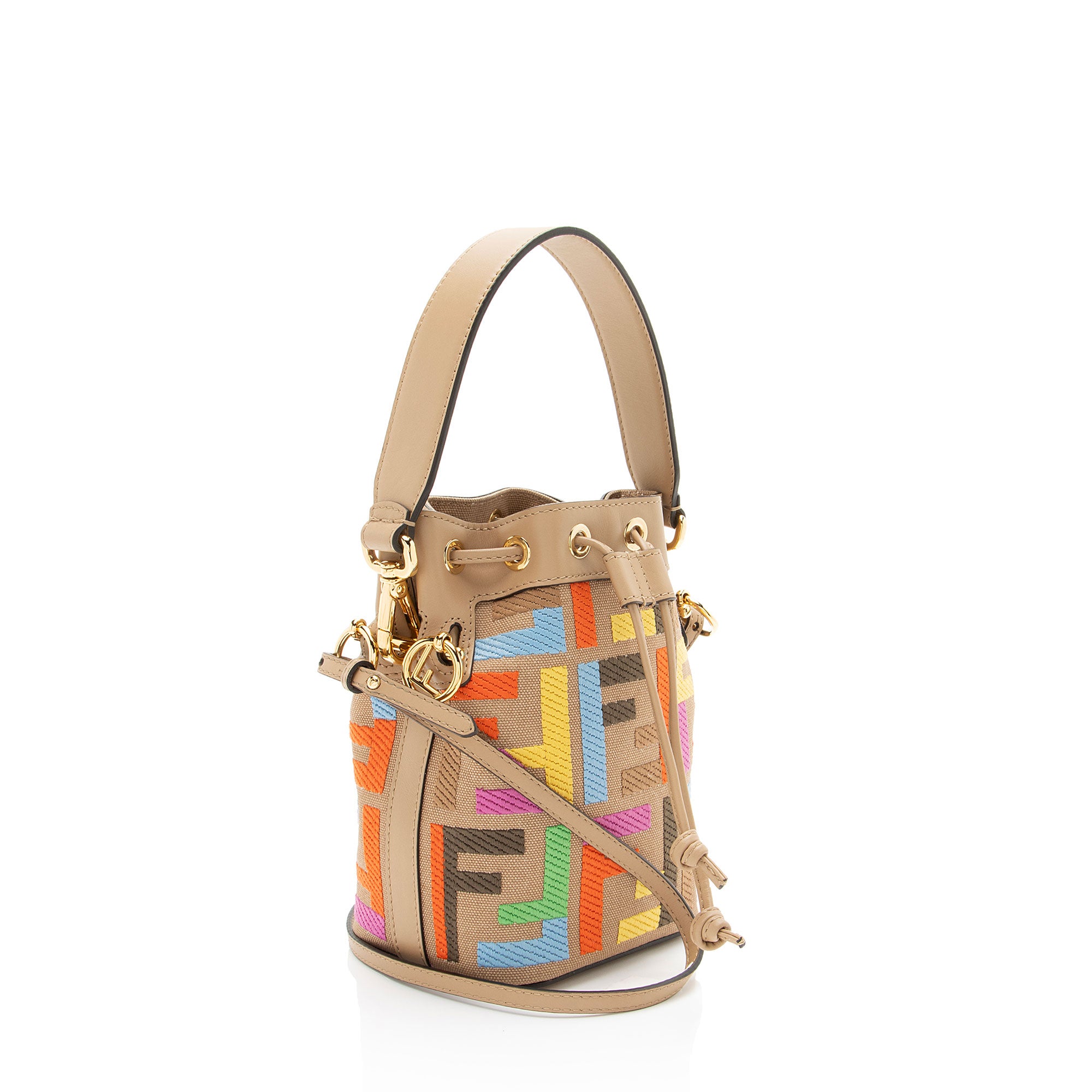 Fendi FF Embroidered Canvas Mon Tresor Mini Bucket Bag