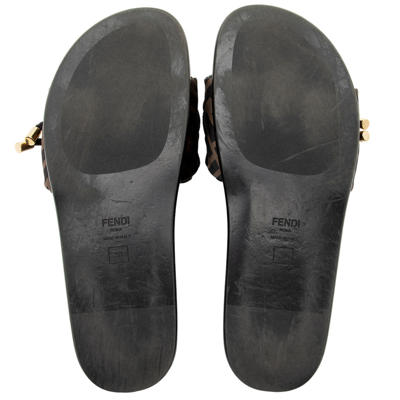 Fendi Satin FF Feel Slides Size 8 38 SHF RuHXur LuxeDH