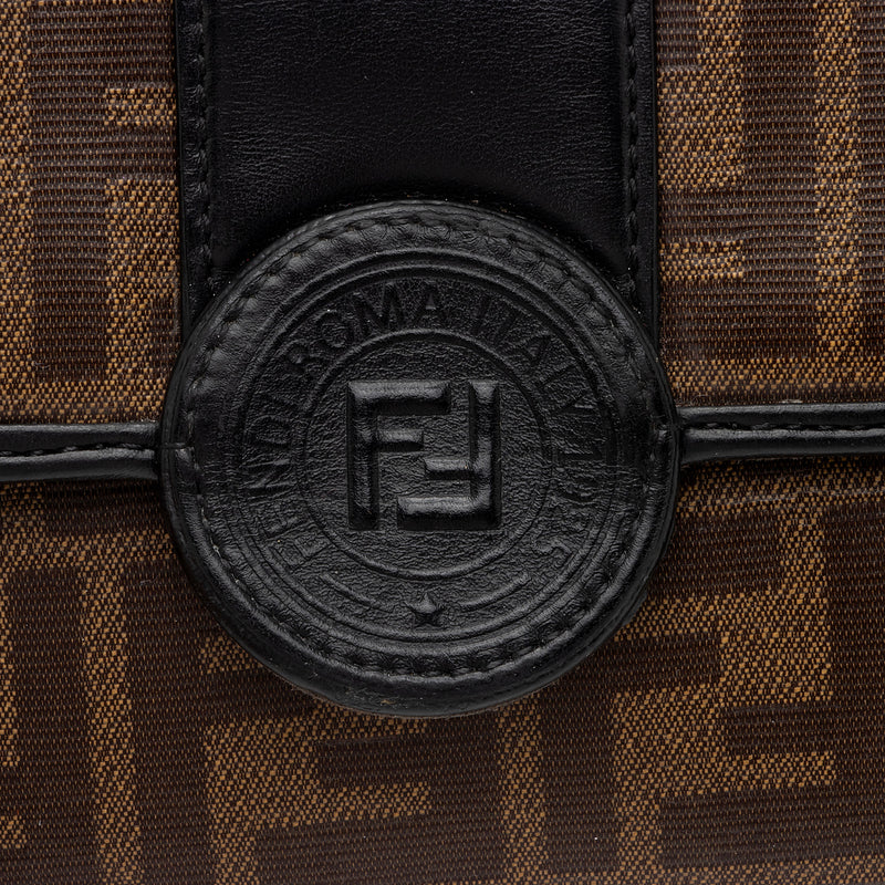 Fendi Brown Double F Logo Print Leather Cross Body Bag