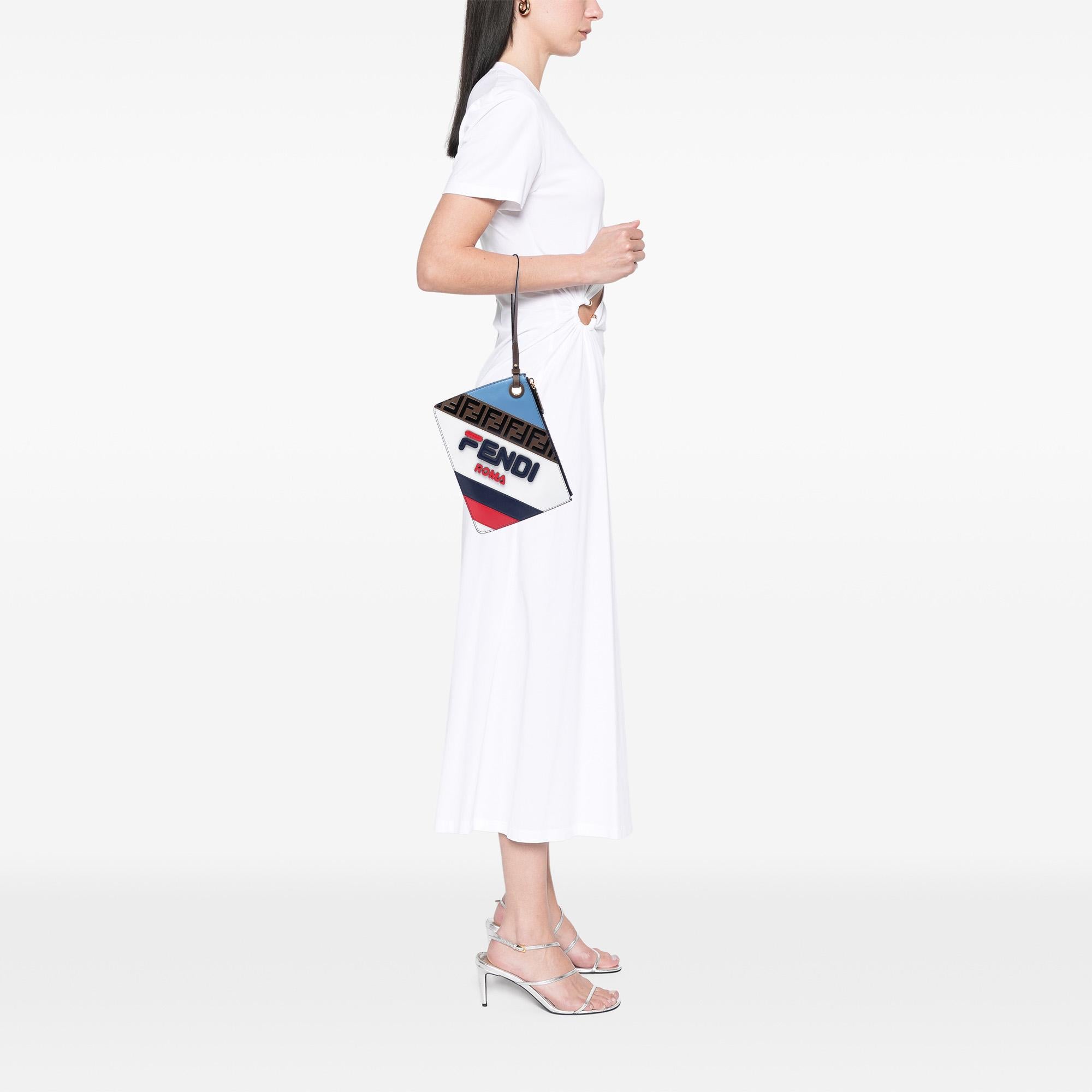 Fendi Fila Mania Multicolor Zucca Embossed Leather Clutch