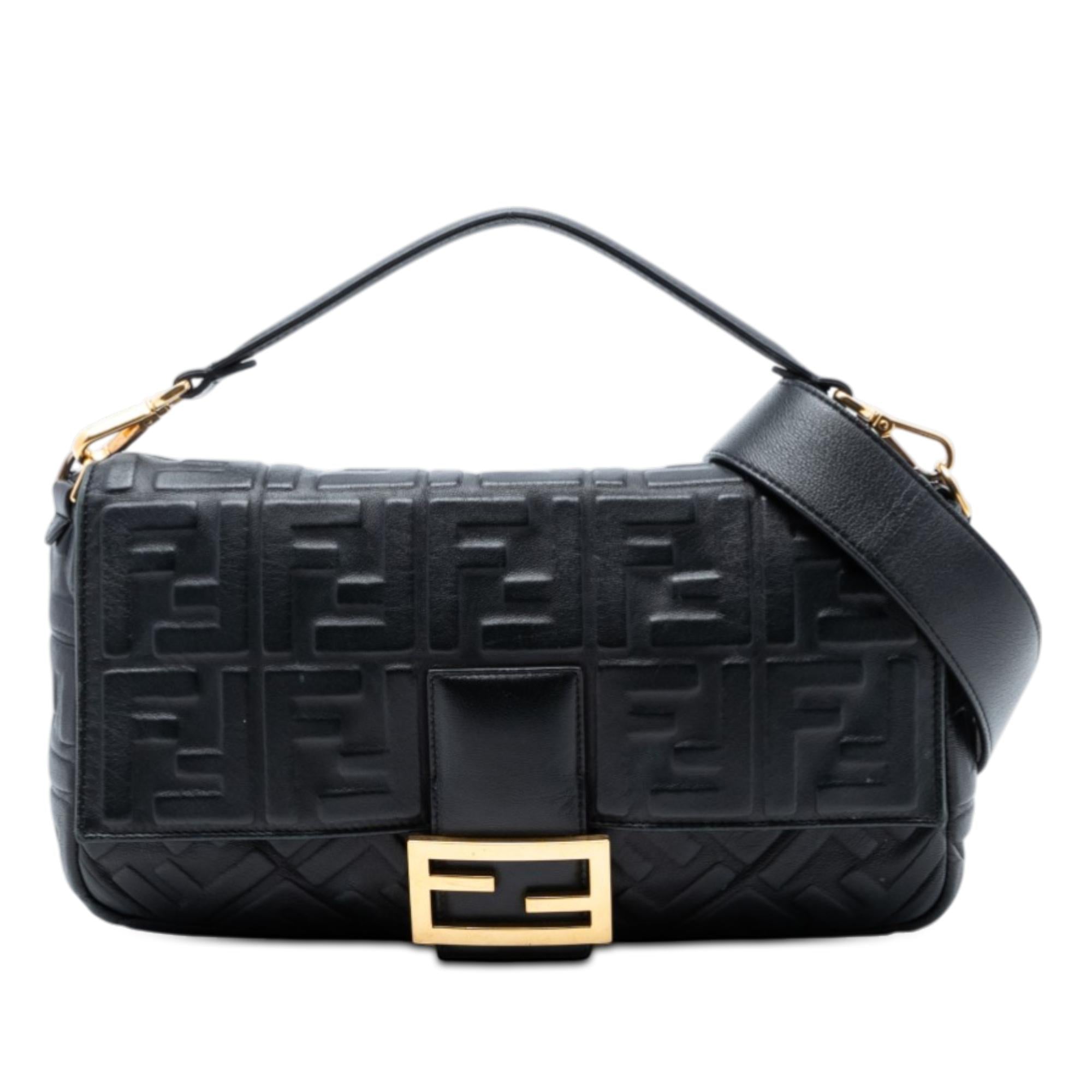 Fendi Large Zucca Embossed Leather Baguette Satchel