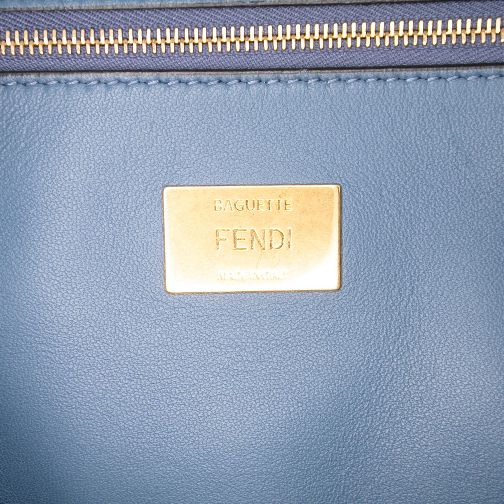 Fendi Large Zucca Embossed Leather Baguette Shoulder Bag