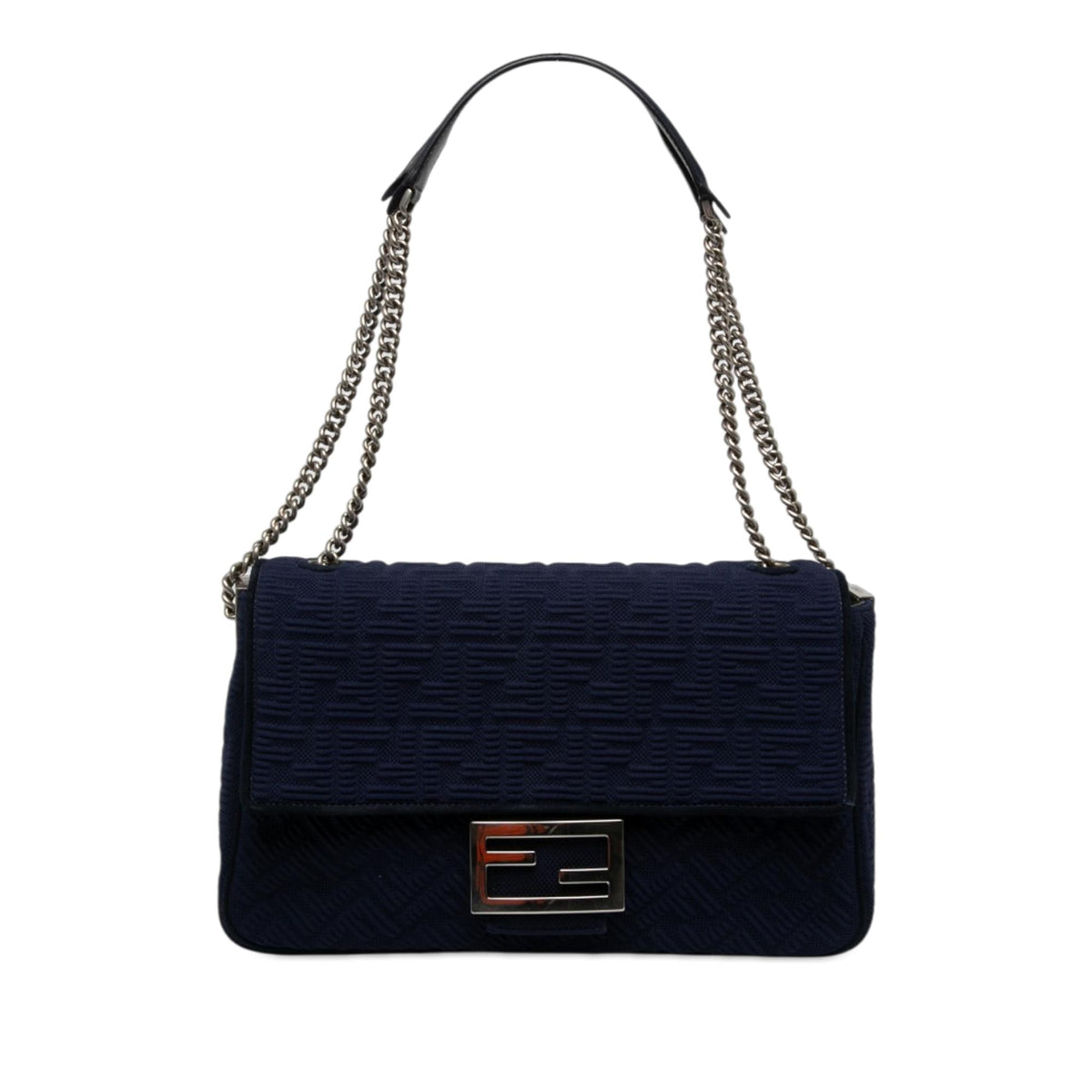 Fendi Large Zucca Embossed Technical Fabric Chain Midi Baguette