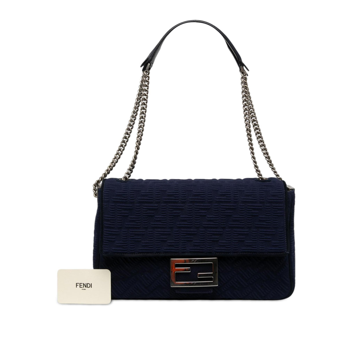 Fendi Large Zucca Embossed Technical Fabric Chain Midi Baguette