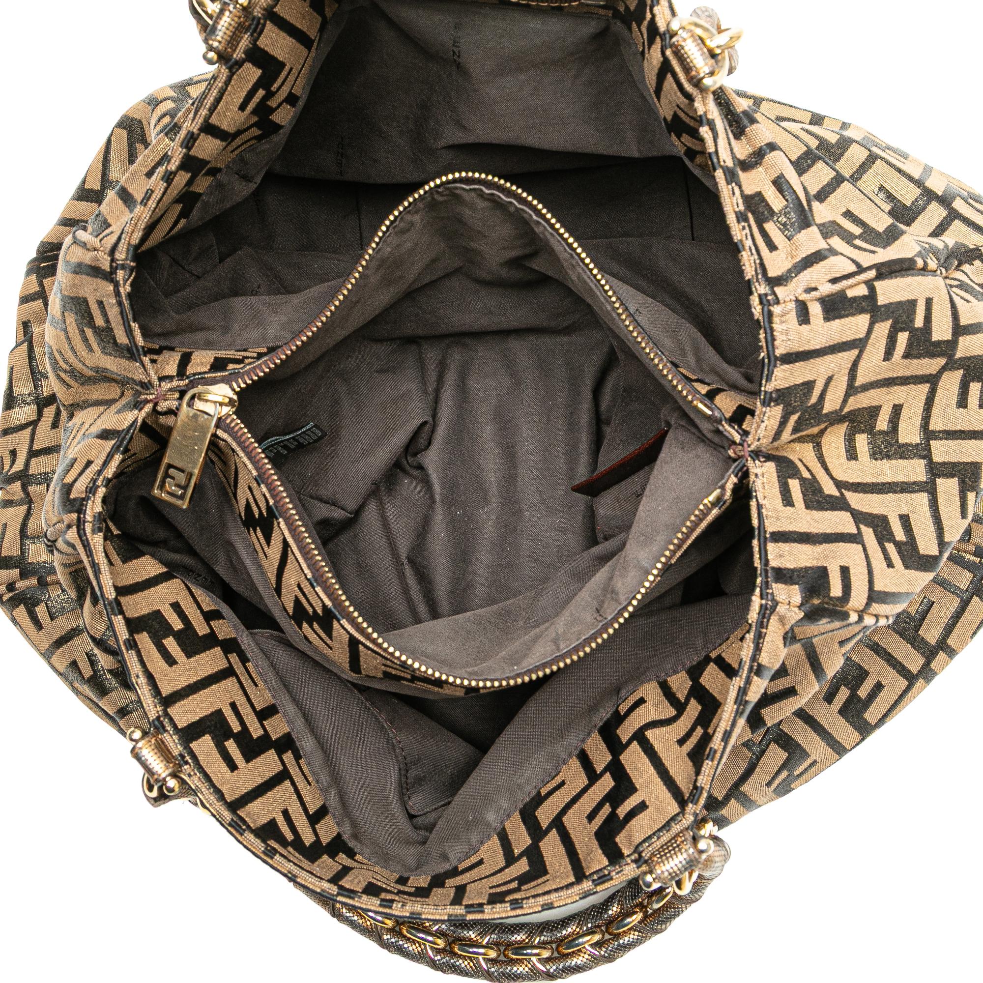 Fendi Large Zucca Metallic Lurex Mia Chain Tote