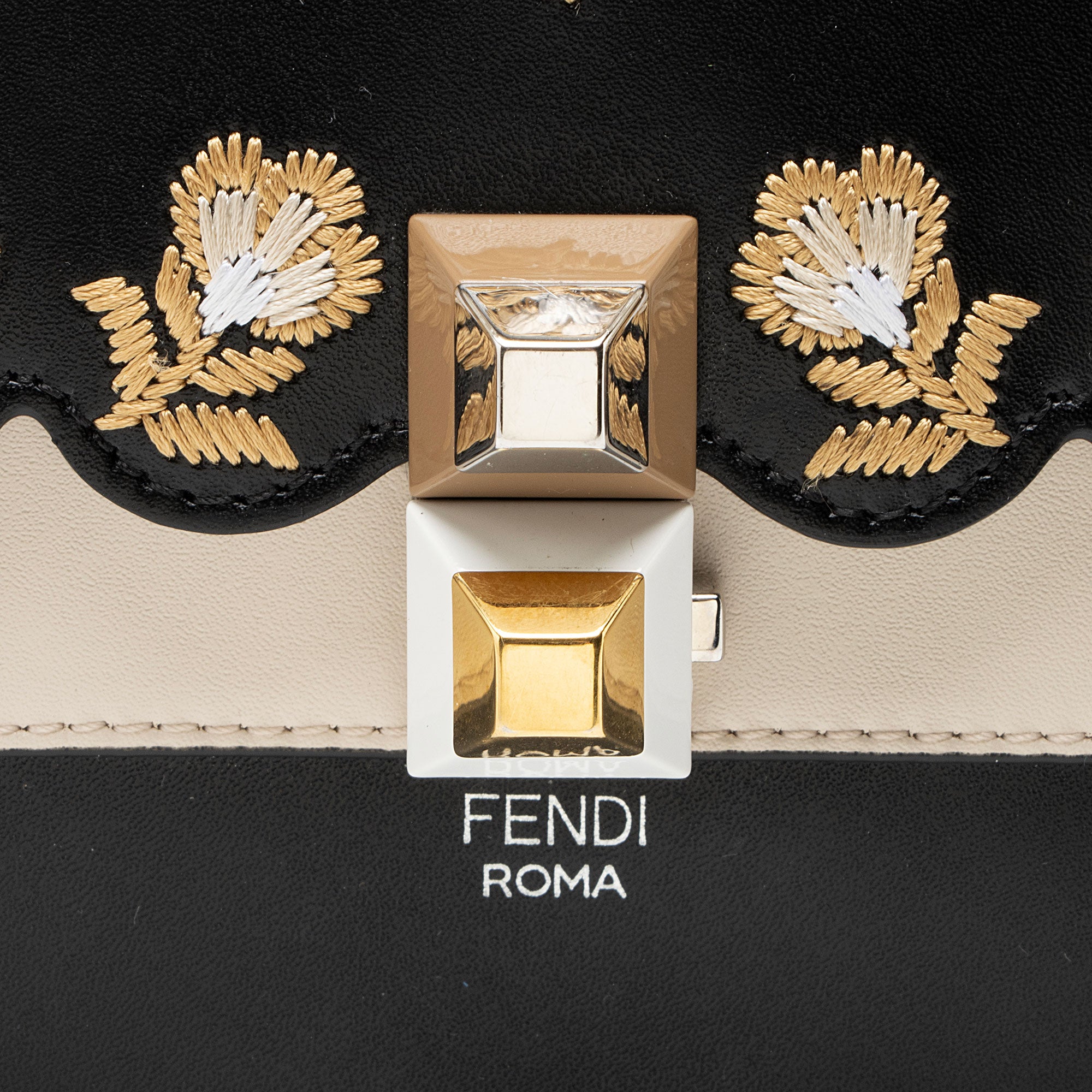 Fendi Leather Embroidered Flowers and Bows Kan I Medium Shoulder Bag