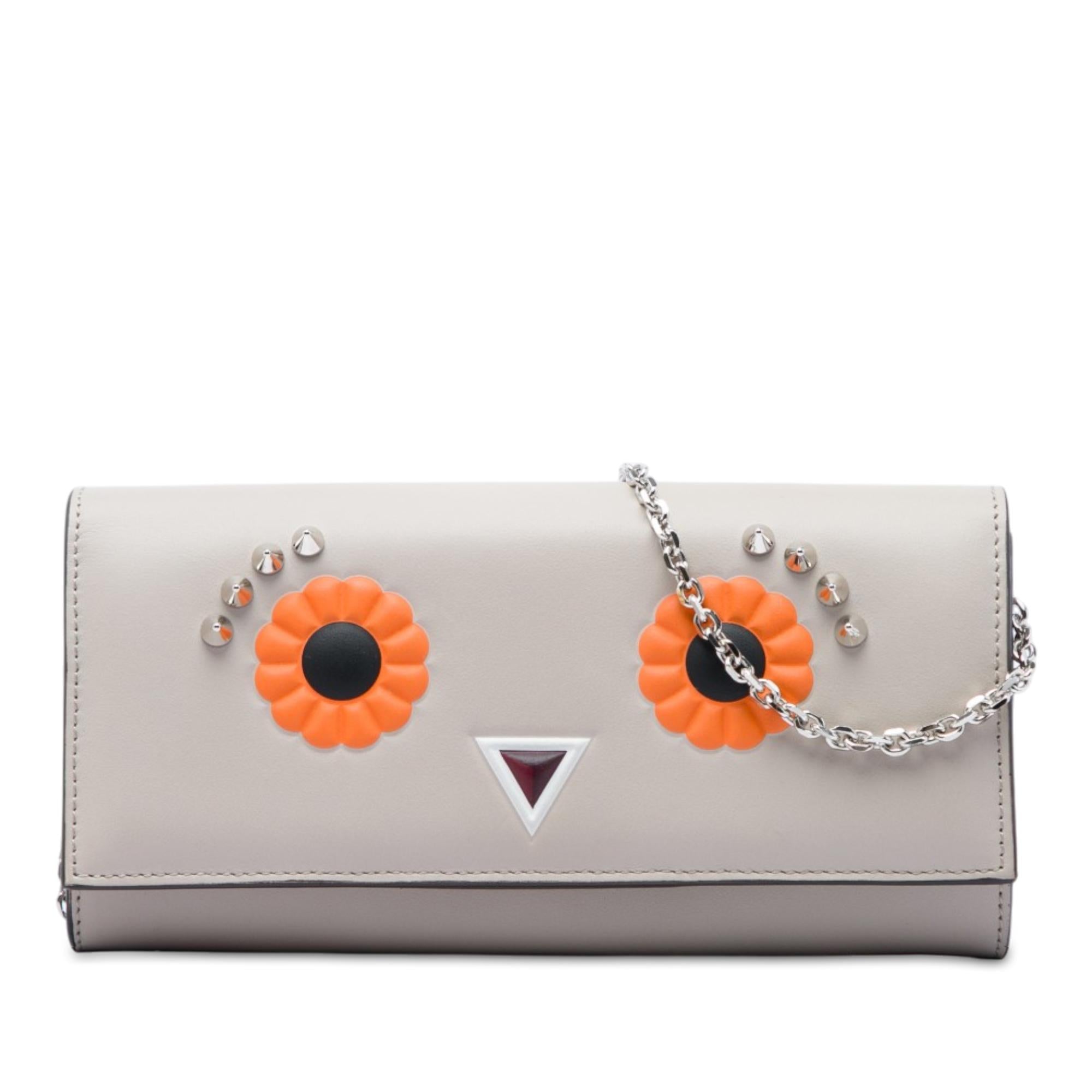 Fendi Leather Studded Faces Wallet on Chain