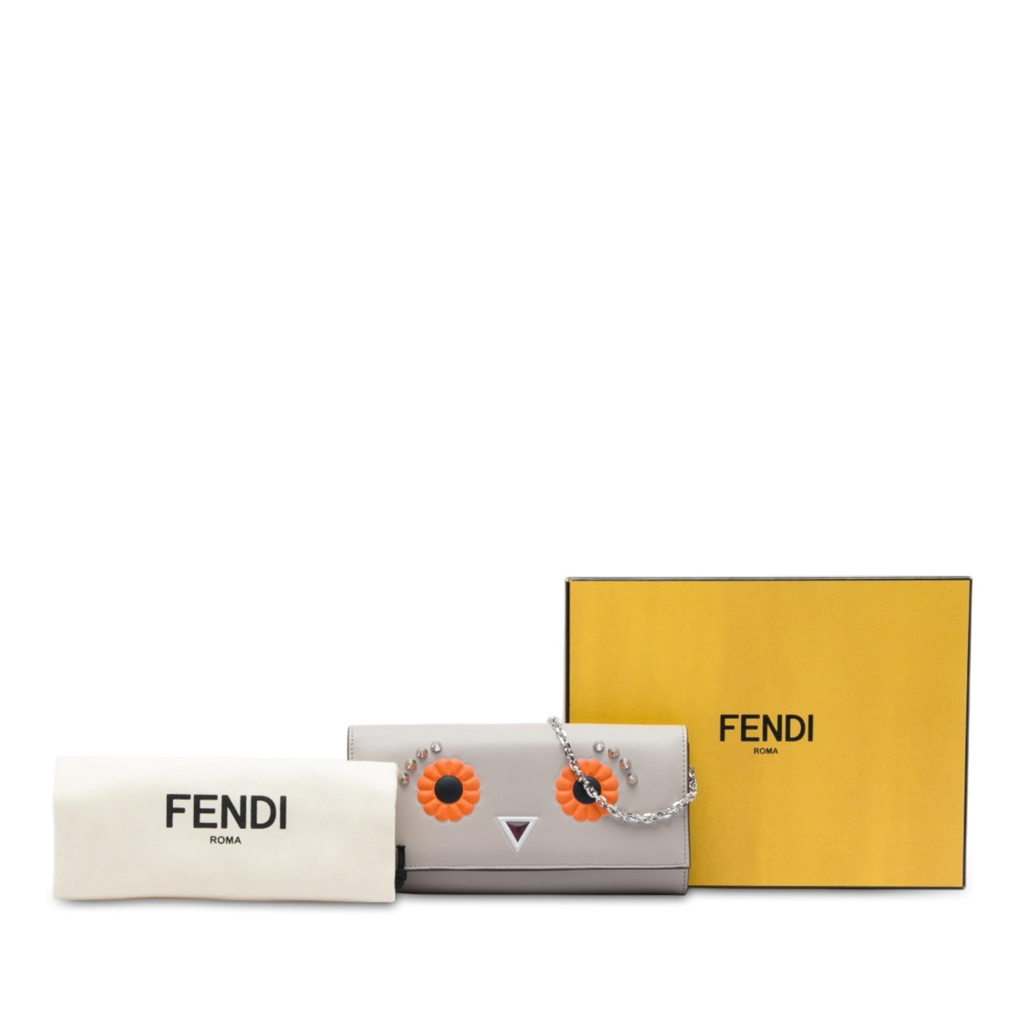 Fendi Leather Studded Faces Wallet on Chain