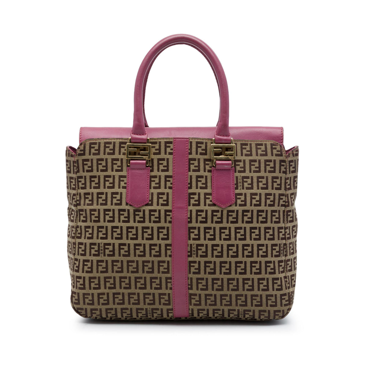 Fendi Leather Trimmed Zucchino Canvas Satchel